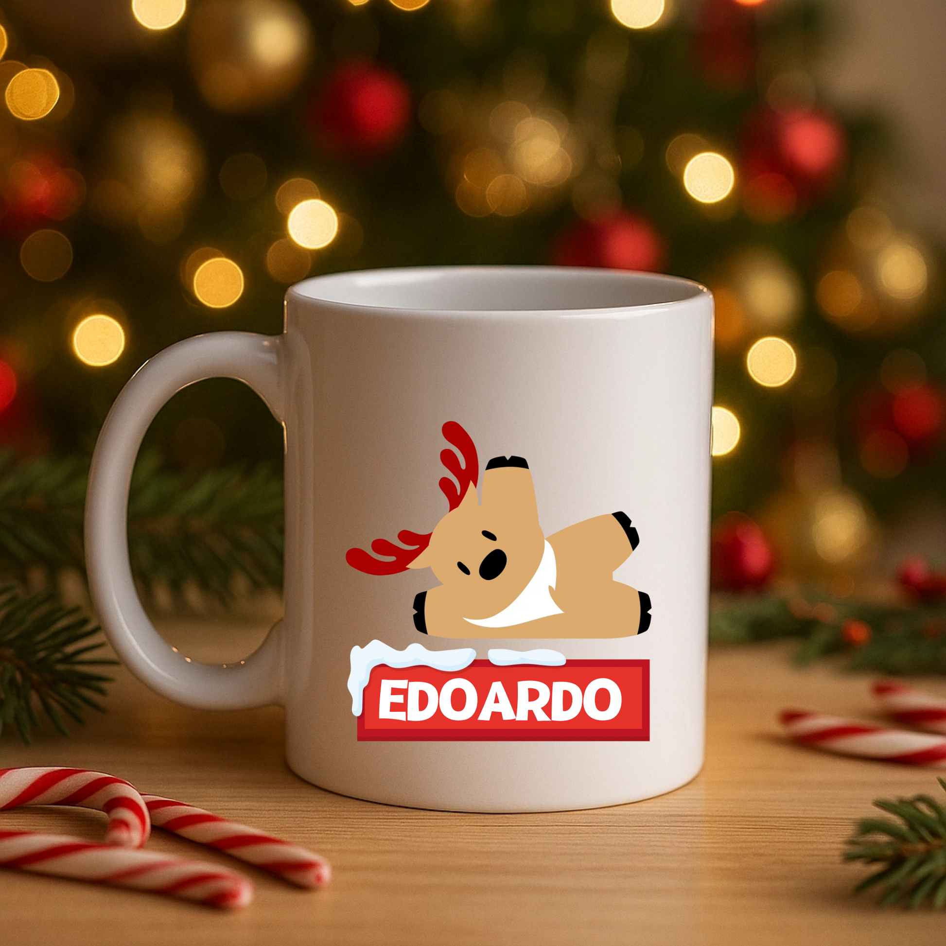 Tazza Personalizzata con Nome e Renna Natalizia – Idea Regalo Natale