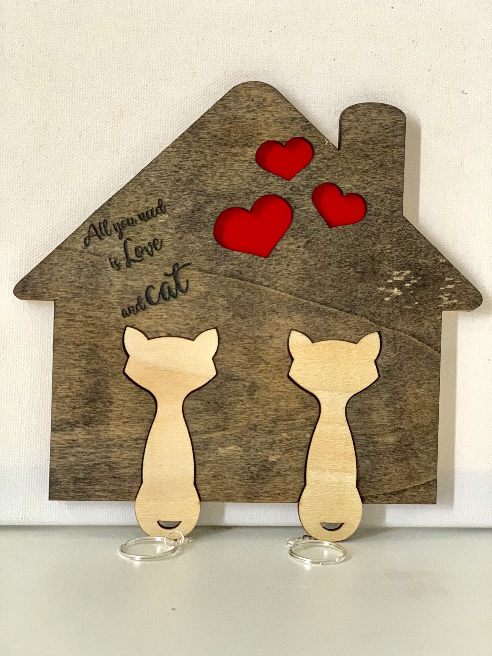 Porta chiavi da parete con dedica con due portachiavi a forma di gatto –  Idea's Cottage