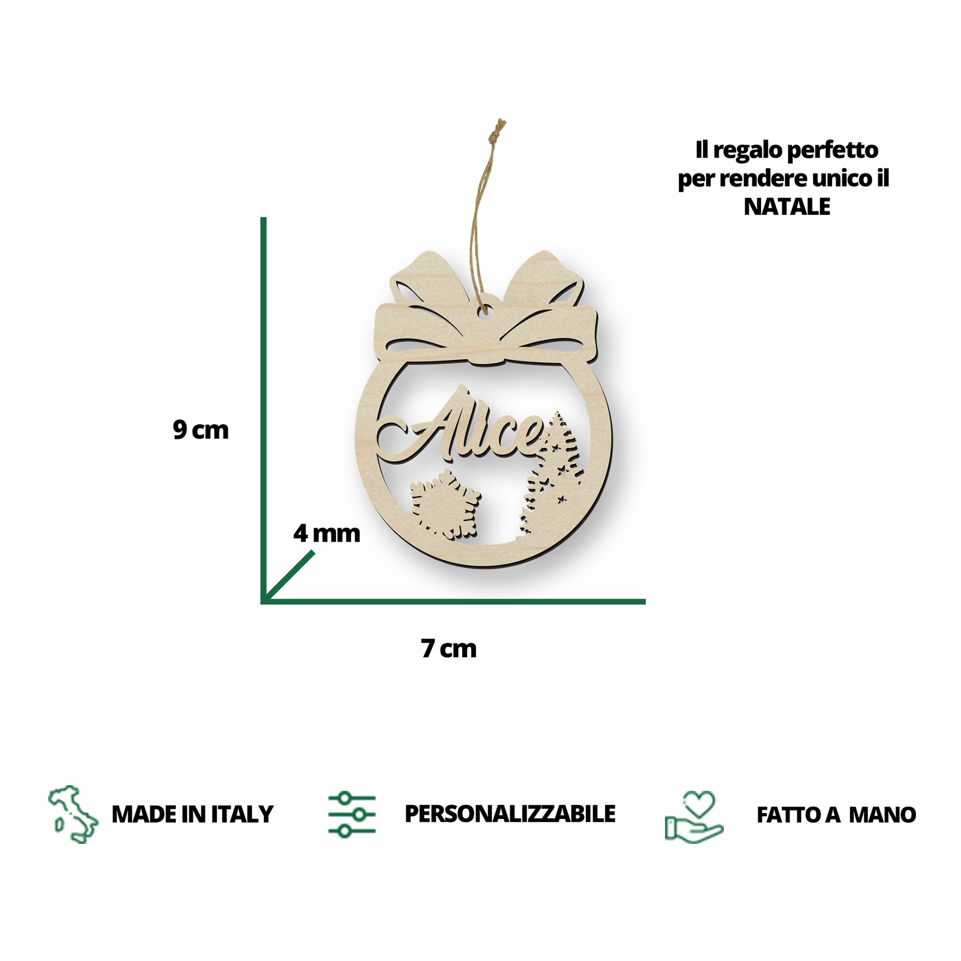 Pallina Natalizia in legno personalizzabile ideale per tutte le decorazioni del Natale Idea's Cottage