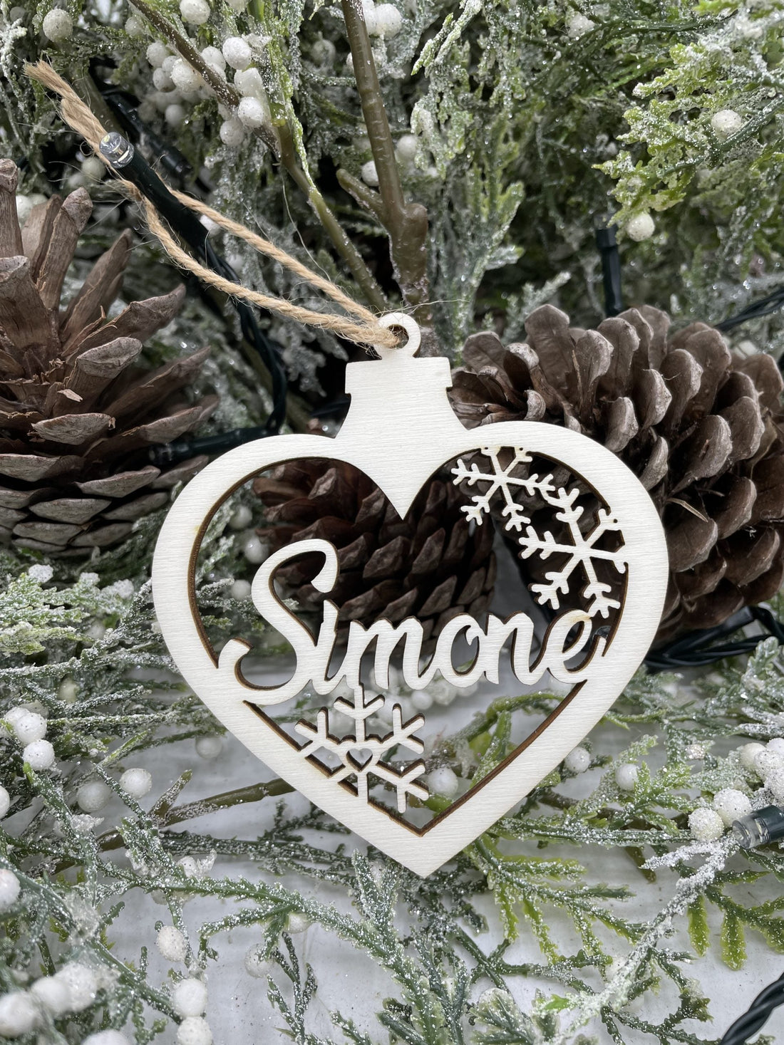 Pallina cuore con nome e fiocchi Idea's Cottage