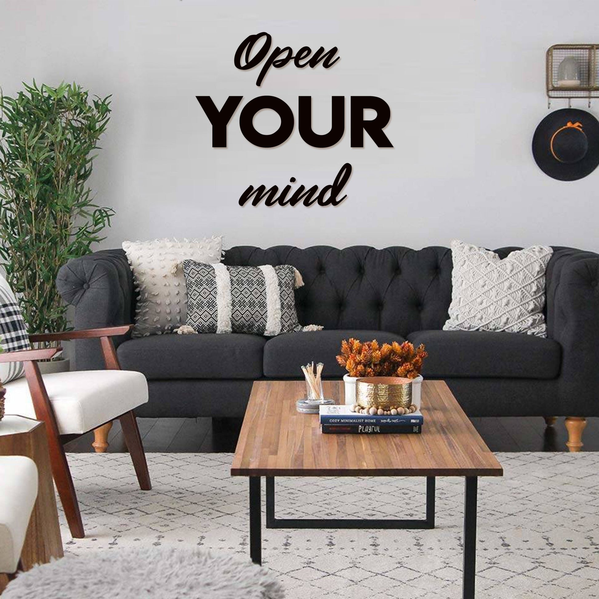 Scritta da parete in legno Open your mind