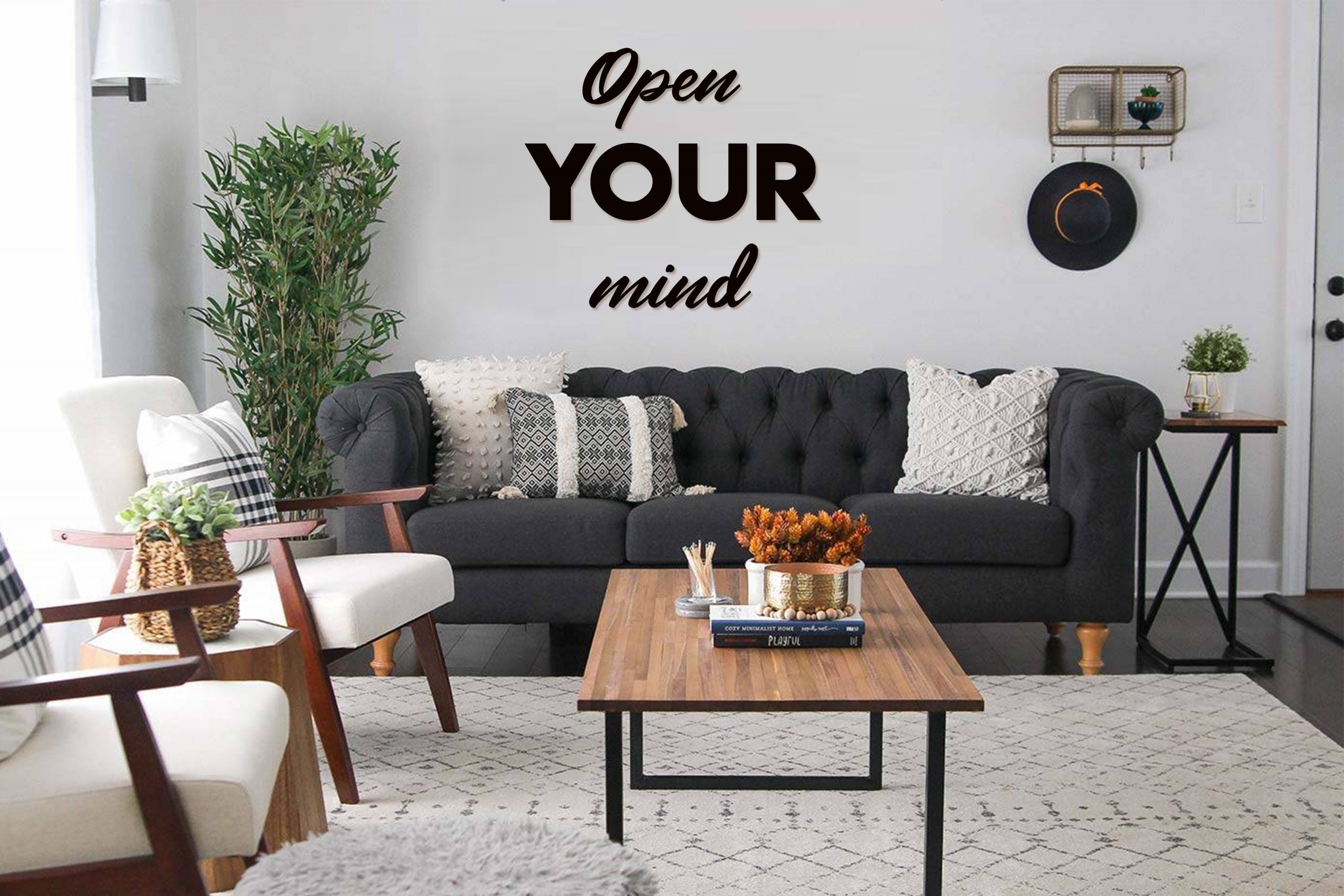 Scritta da parete in legno Open your mind