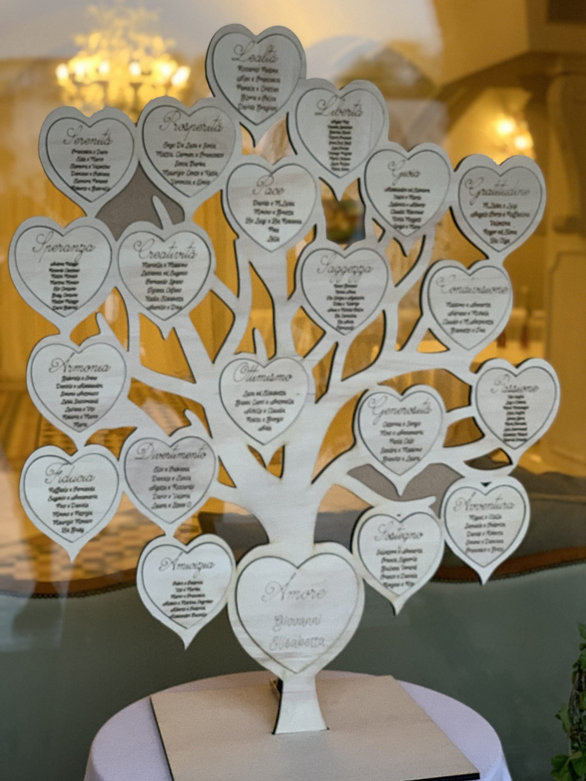 DLM - Icona in Vetro Albero della Vita in Legno Bianco Matrimonio Battesimo Comunione