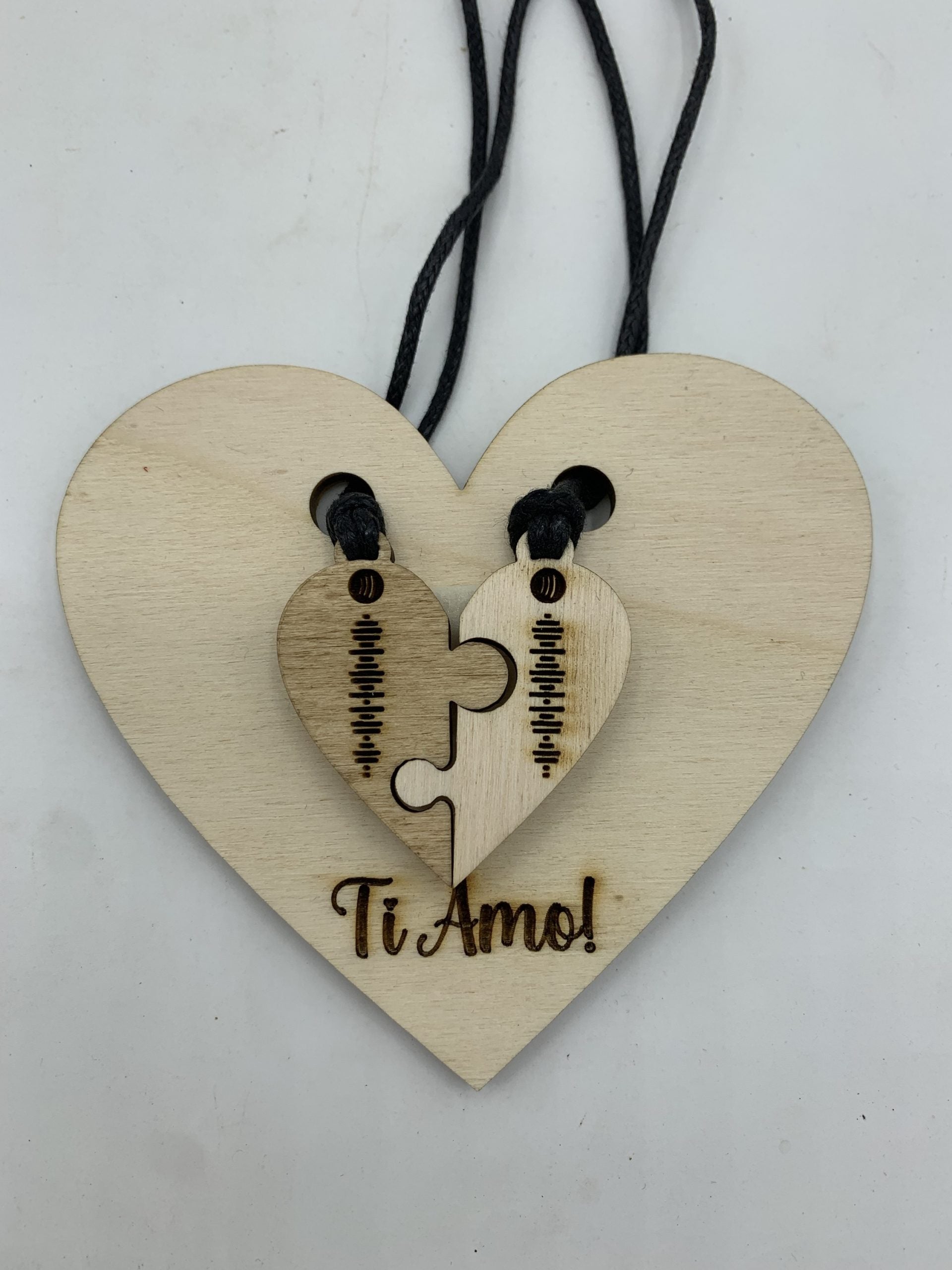Collana in legno con codice spotify coppia di ciondoli cuore puzzle –  Idea's Cottage