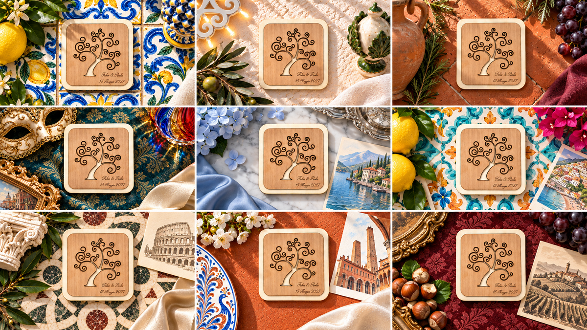 Mosaico di bomboniere nuziali italiane
