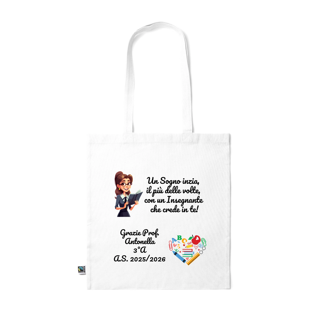 Shopper personalizzata Insegnate con frase e dedica 