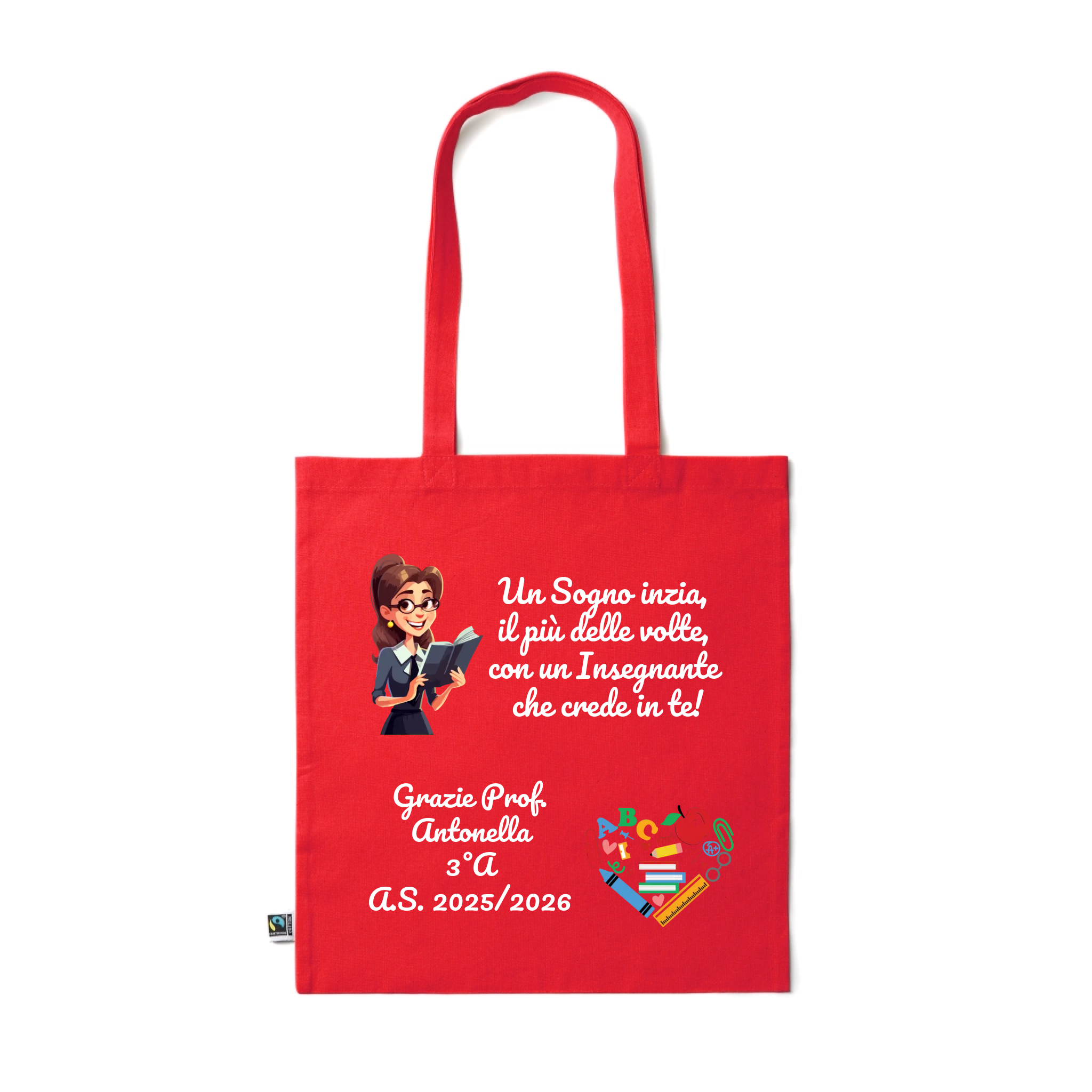 Shopper Colorata personalizzata Insegnate con frase e dedica 