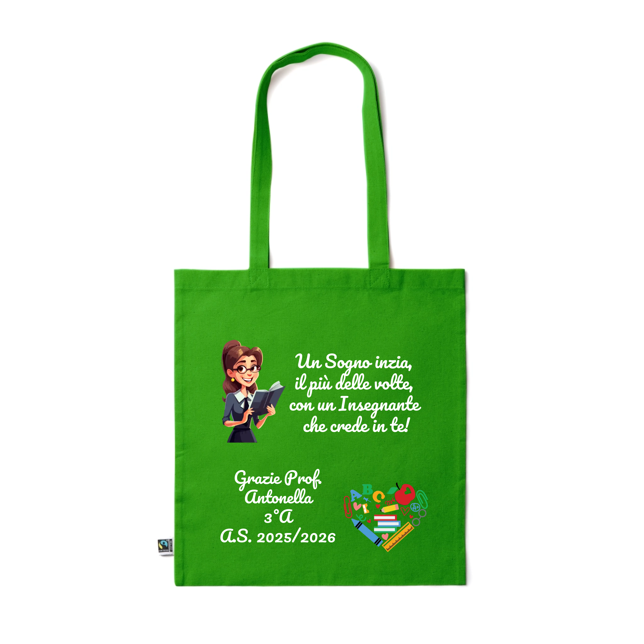 Shopper Colorata personalizzata Insegnate con frase e dedica 