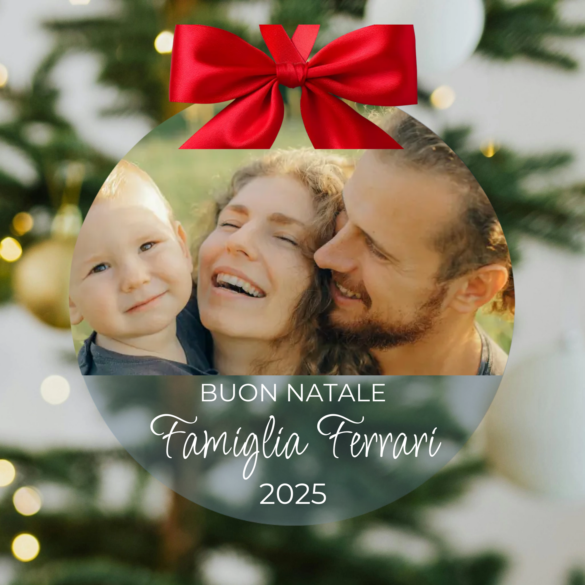 Pallina di Natale in Plexiglass Personalizzata con Foto, e Nome Famiglia – Idea Regalo Natale 