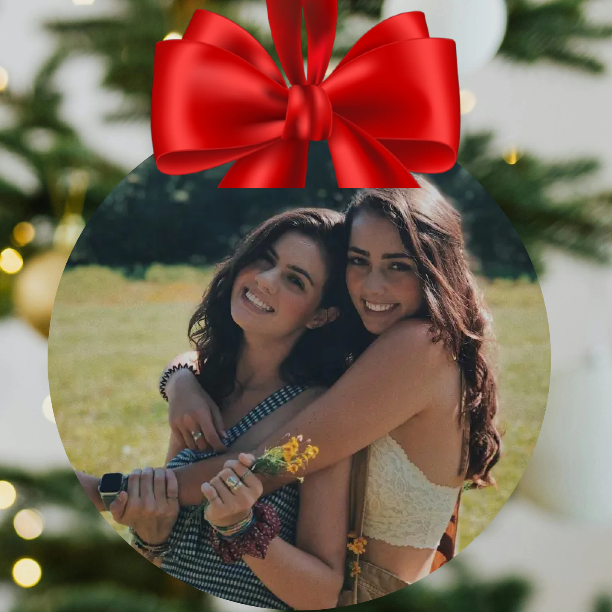 Pallina Personalizzata con Foto, Fiocco Rosso – Idea Regalo Natale Amici- Decorazione di Natale 