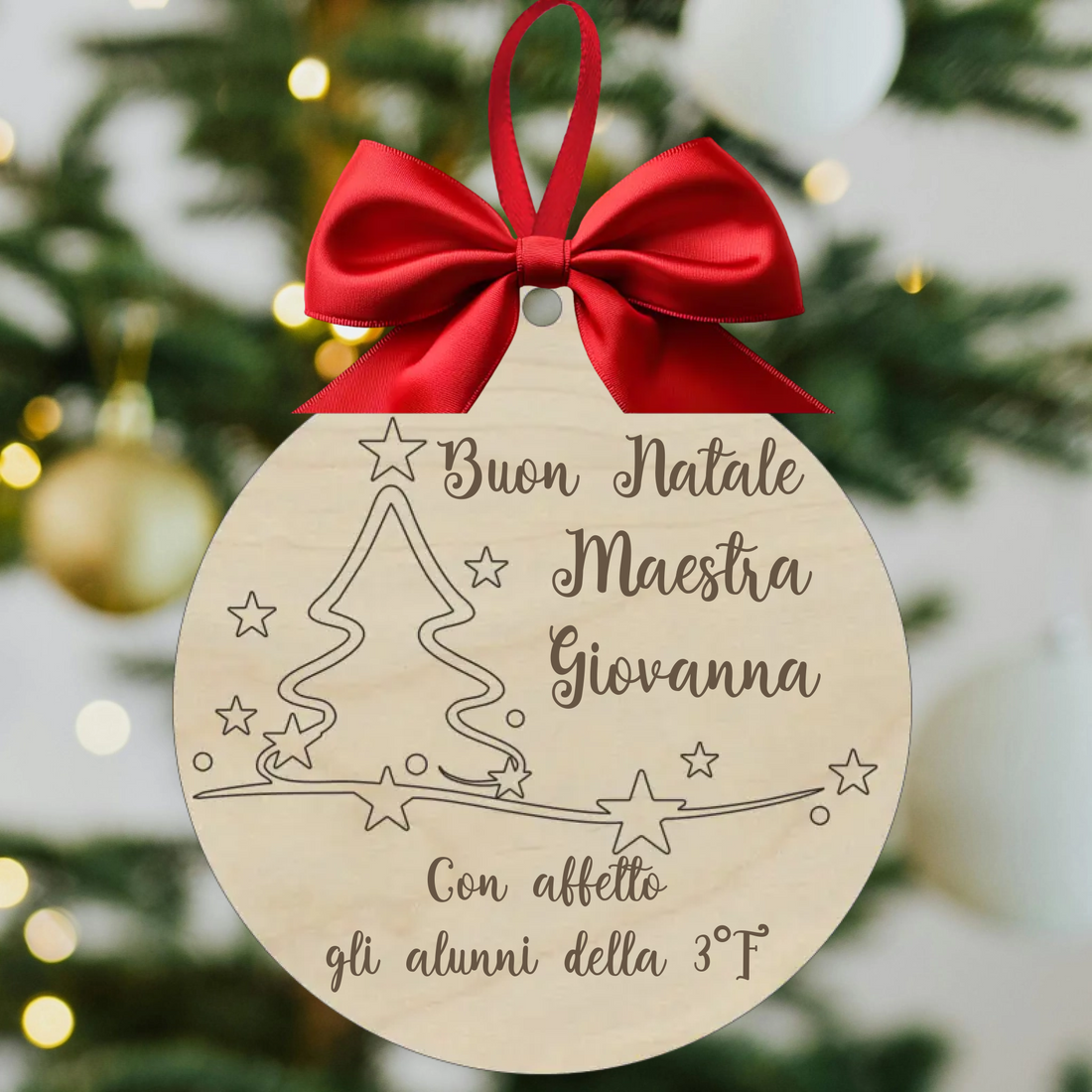 Pallina in legno -Decorazione con l’Albero di Natale Personalizzata con frase – Regali Natale Maestre 