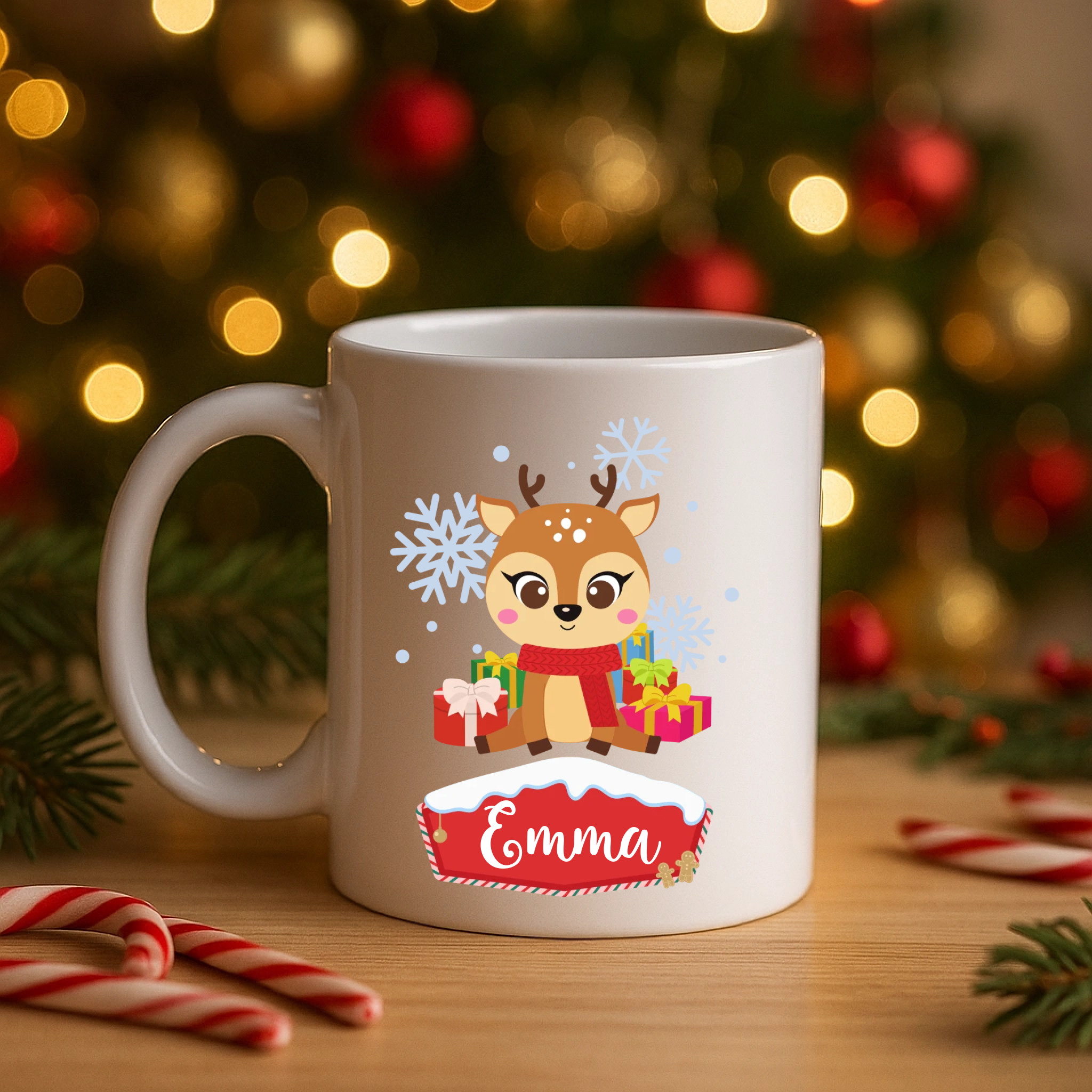 Tazza Personalizzata con Nome e Renna con decorazioni natalizie – Idea Regalo Natale 