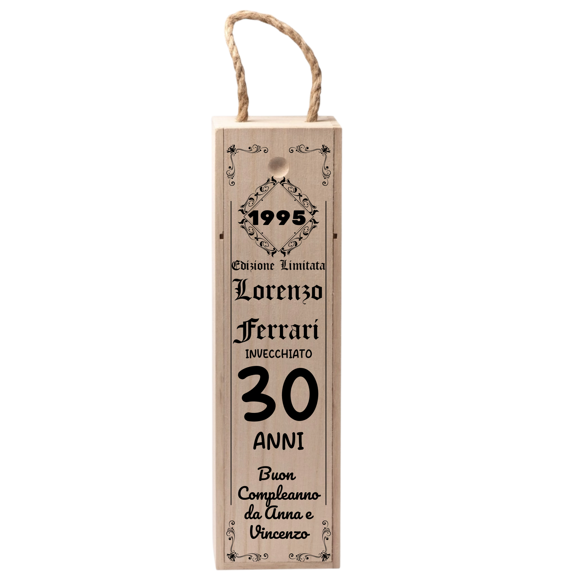 Cassettina Porta Vino in Legno Personalizzata con Nome, Anni e Dedica – Idea Regalo Compleanno Importante, 60, 50, 40, 30 Anni 