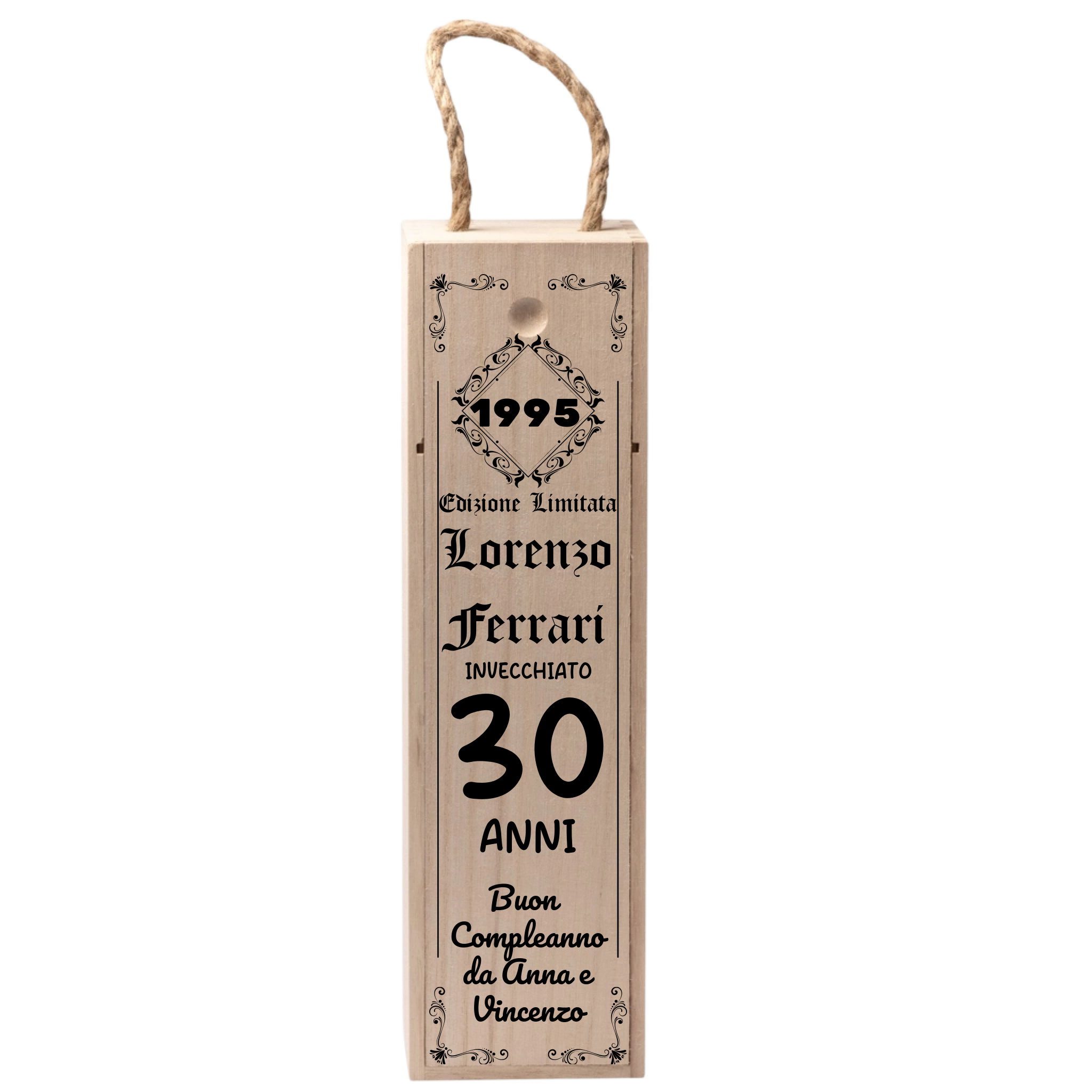 Cassettina Porta Vino in Legno Personalizzata con Nome, Anni e Dedica – Idea Regalo Compleanno Importante, 60, 50, 40, 30 Anni 