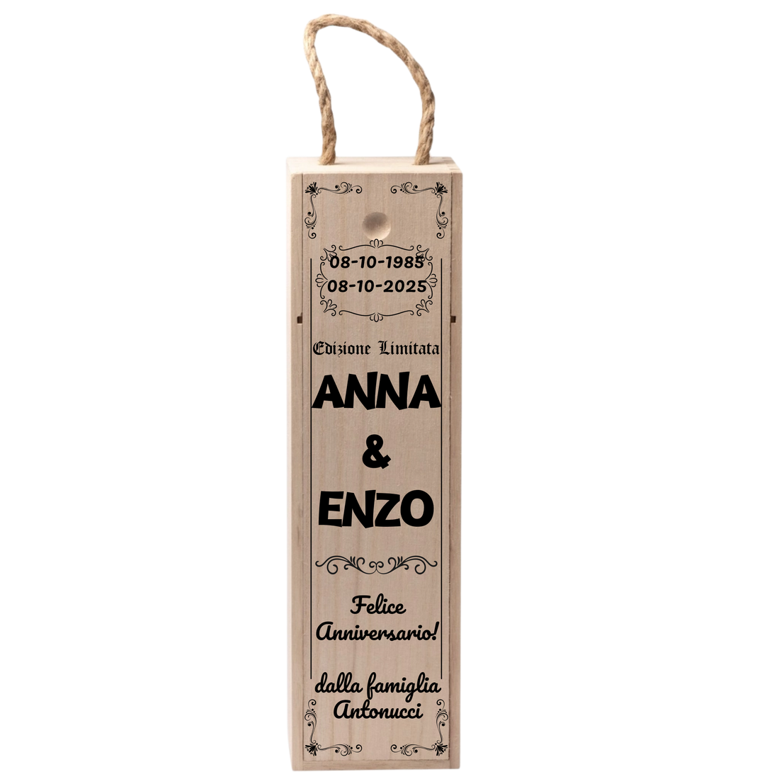 Cassetta Porta Vino in Legno Stile Vintage Personalizzata con Nomi, Data e Dedica – Idea Regalo Anniversario 