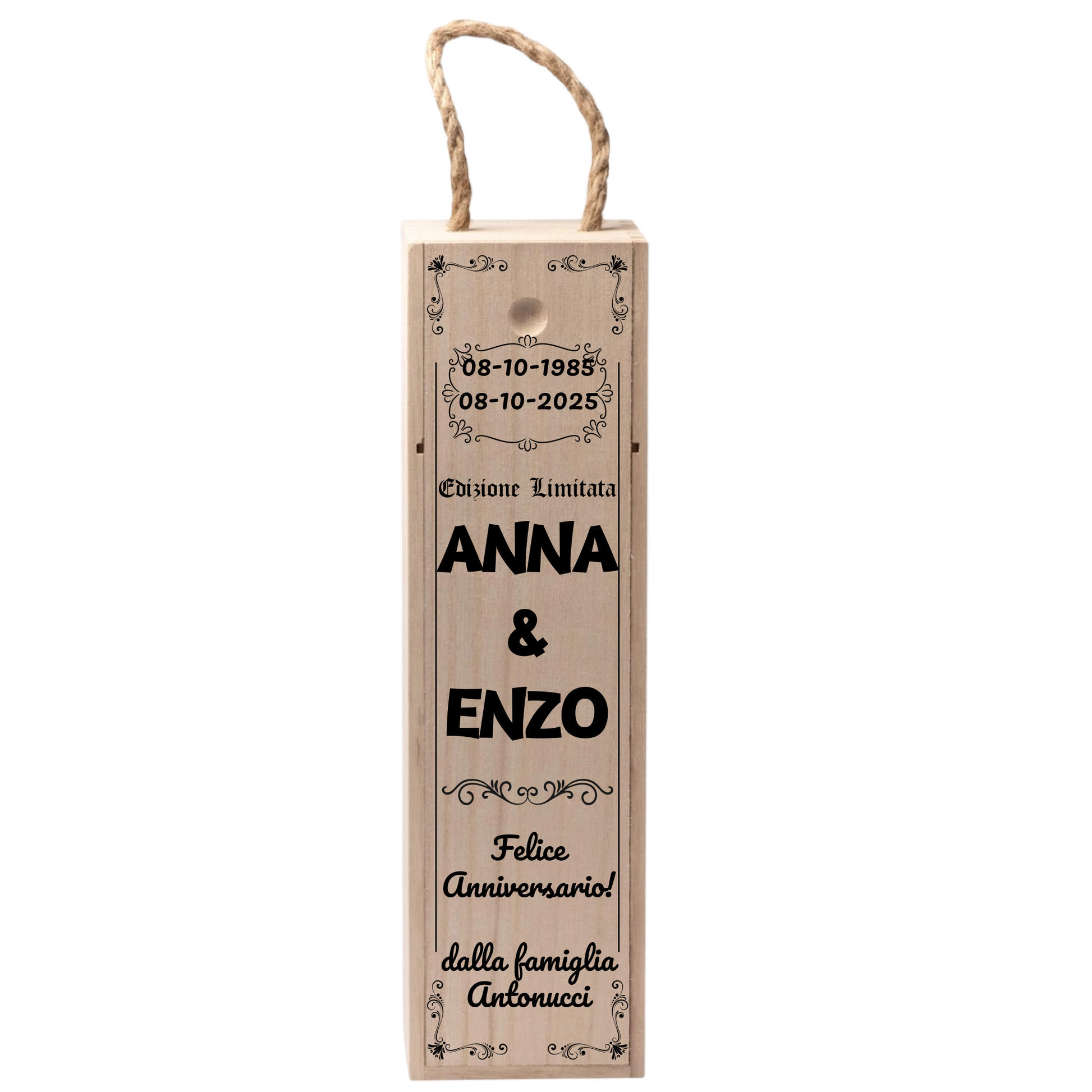 Cassetta Porta Vino in Legno Stile Vintage Personalizzata con Nomi, Data e Dedica – Idea Regalo Anniversario 
