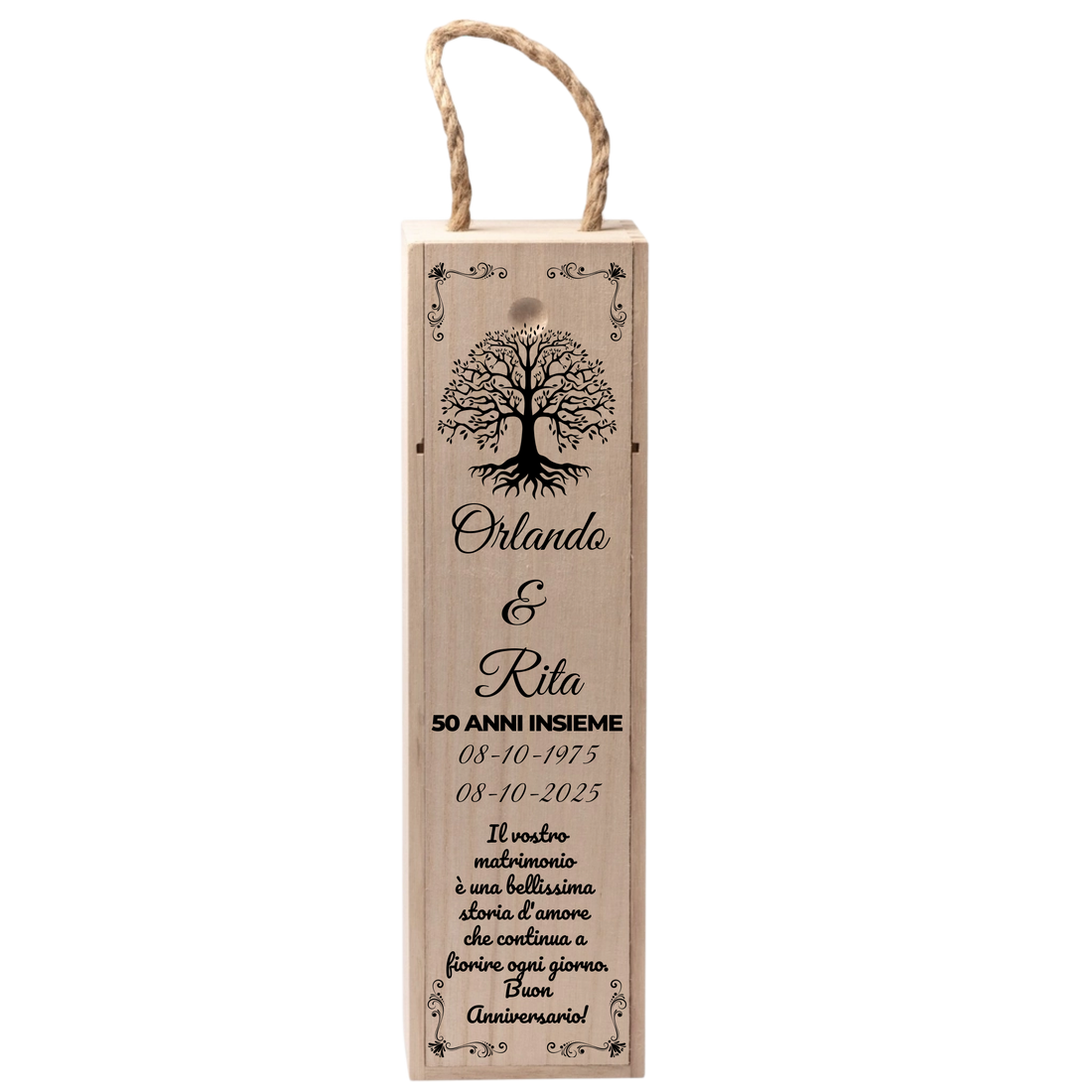 Cassettina Porta Vino in Legno Personalizzata con Nomi e Albero della Vita – Idea Regalo Anniversario 
