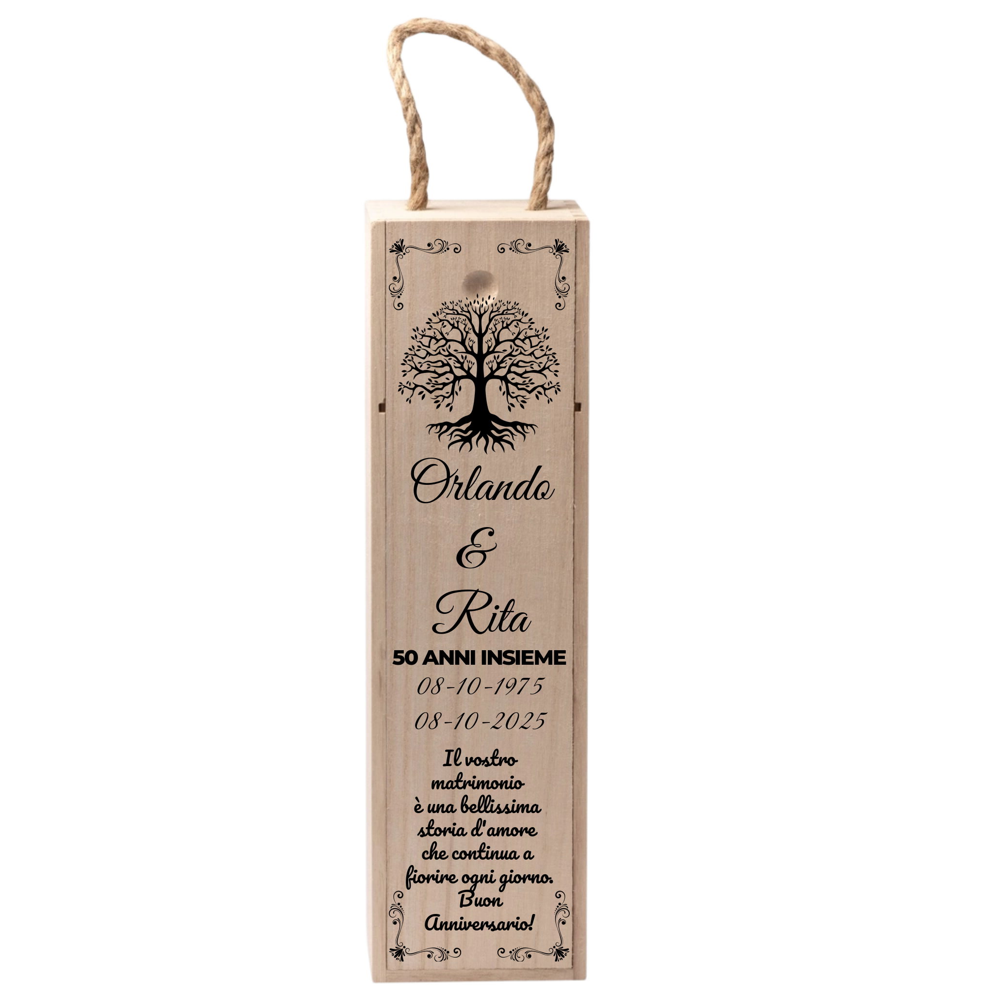 Cassettina Porta Vino in Legno Personalizzata con Nomi e Albero della Vita – Idea Regalo Anniversario 