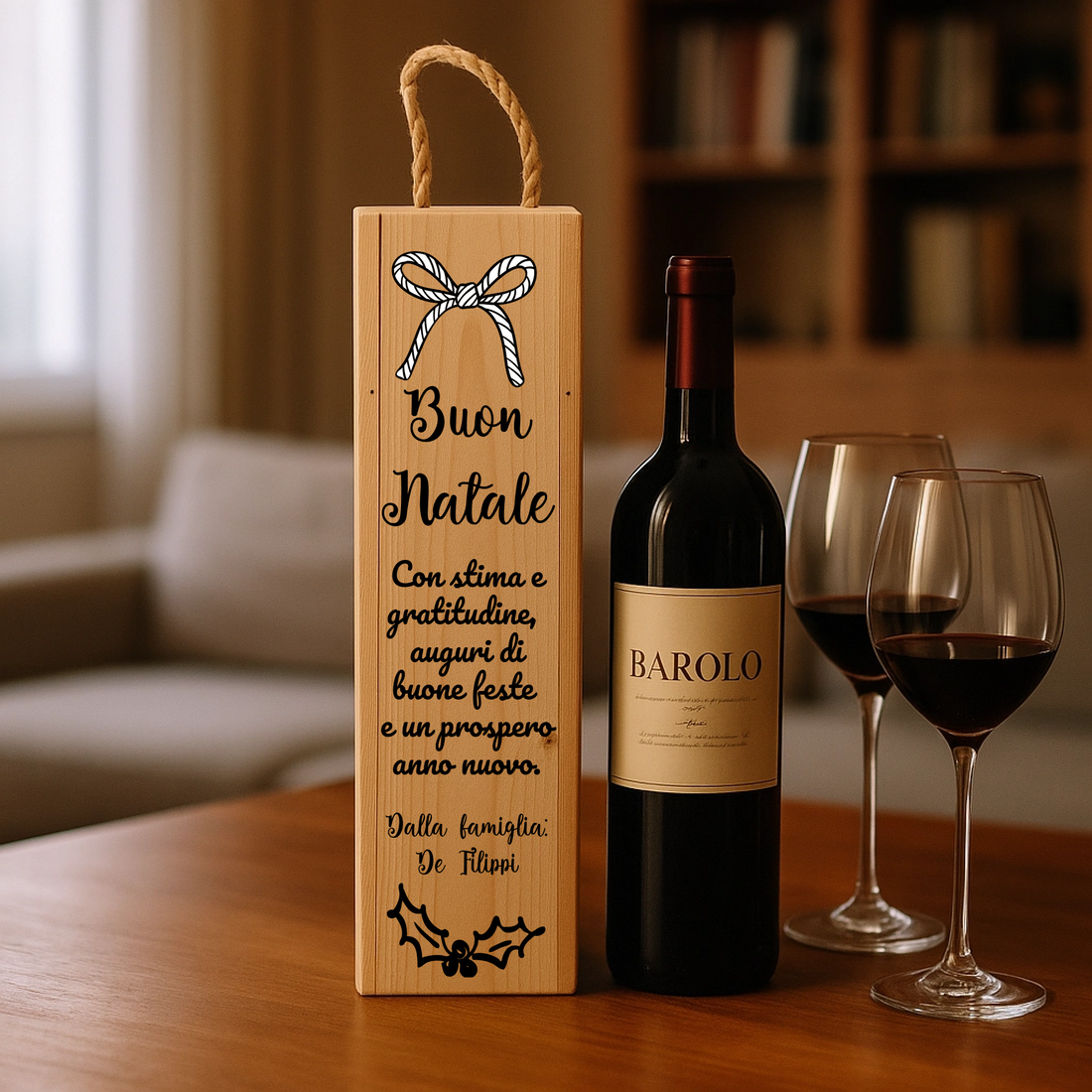 Cassetta Porta Vino in Legno Personalizzabile Tanti Auguri di Natale 
