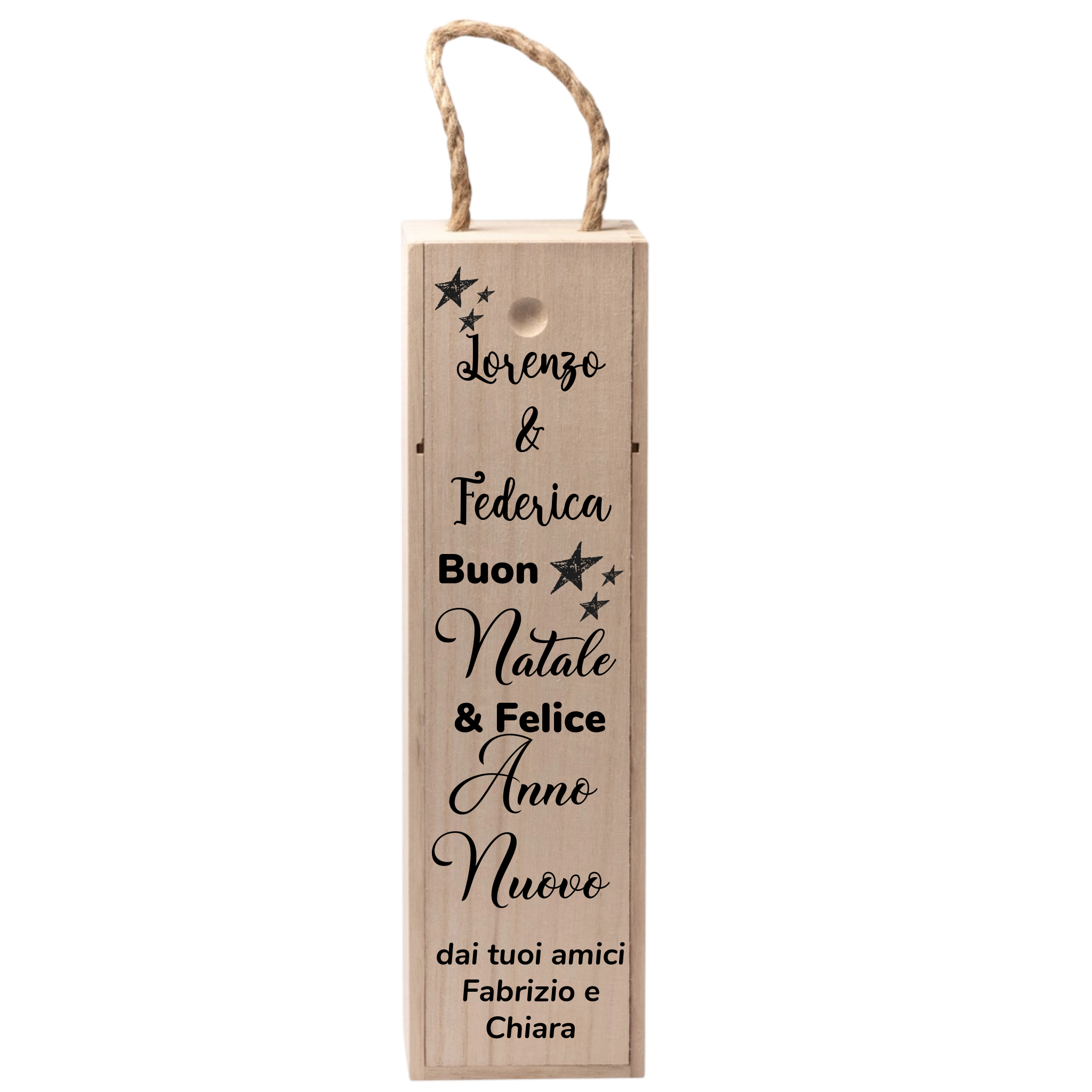 Cassettina Porta Vino in Legno Personalizzata “Buon Natale e Felice Anno Nuovo” 