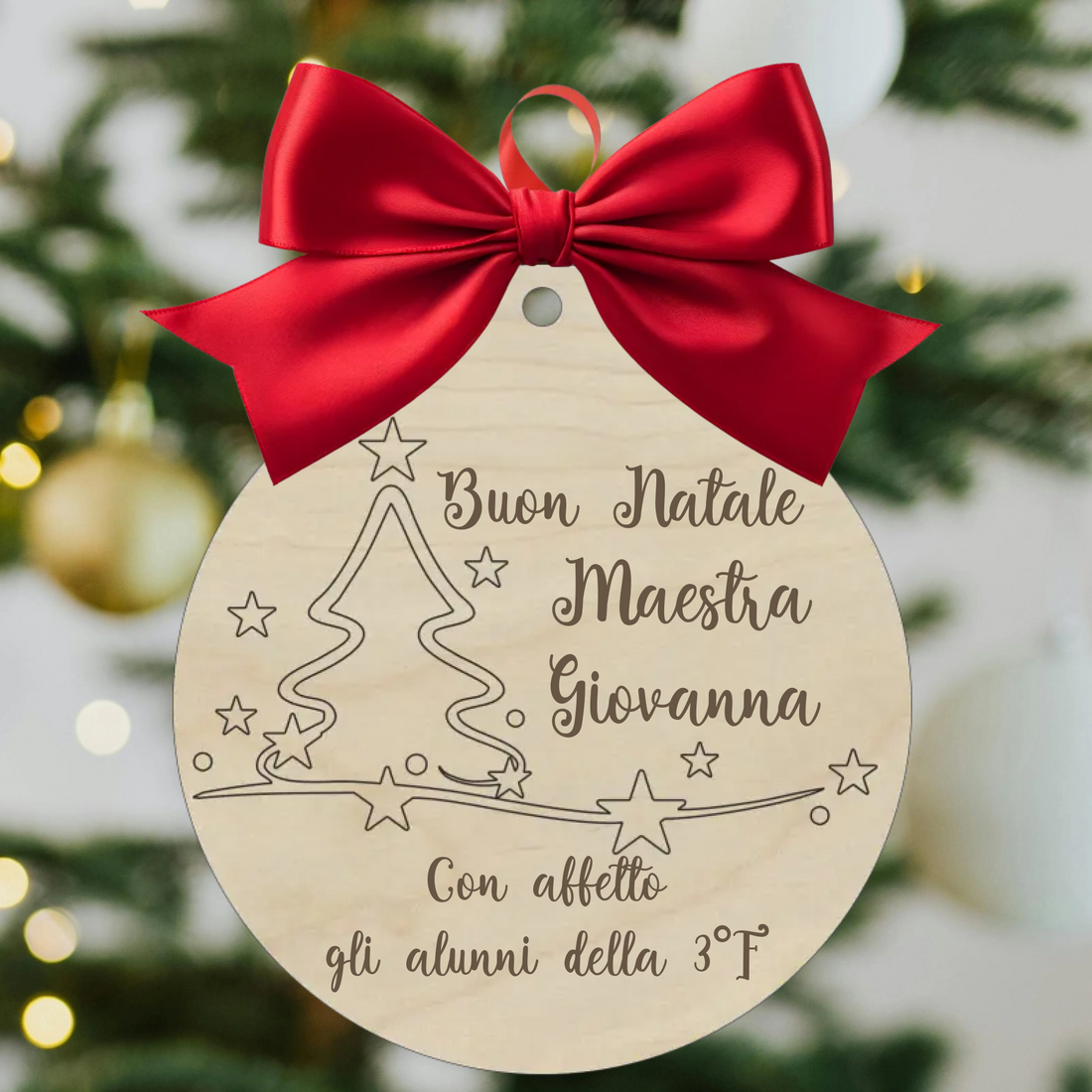 Pallina in legno -Decorazione con l’Albero di Natale Personalizzata con frase – Regali Natale Maestre 