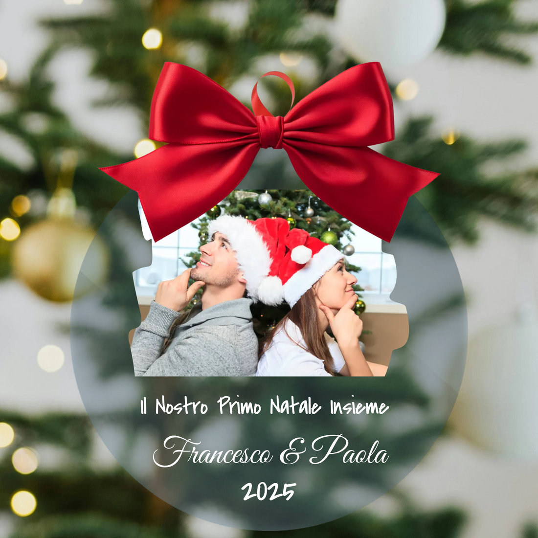 Pallina di Natale in Plexiglass, Decorazione Natalizia Personalizzata con Foto di coppia “Il nostro primo Natale insieme” – Idea Addobbo per l’Albero, Regalo Natale 