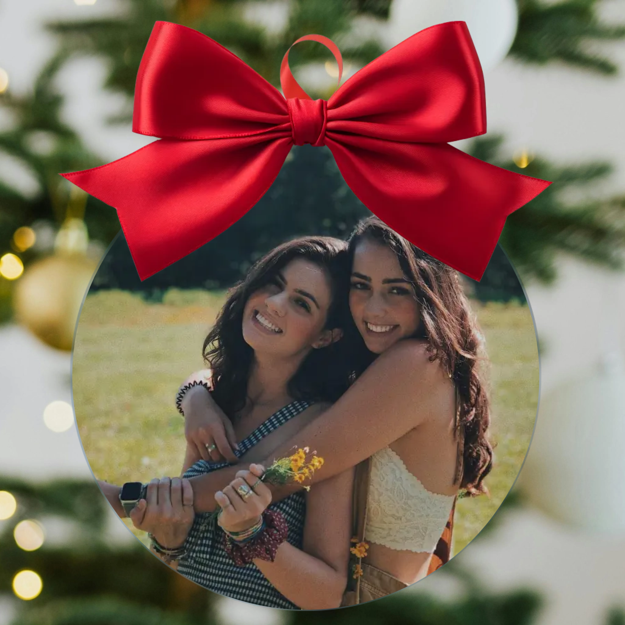 Pallina plexiglass Personalizzata con Foto, Fiocco Rosso – Idea Regalo Natale Amici- Decorazione di Natale 