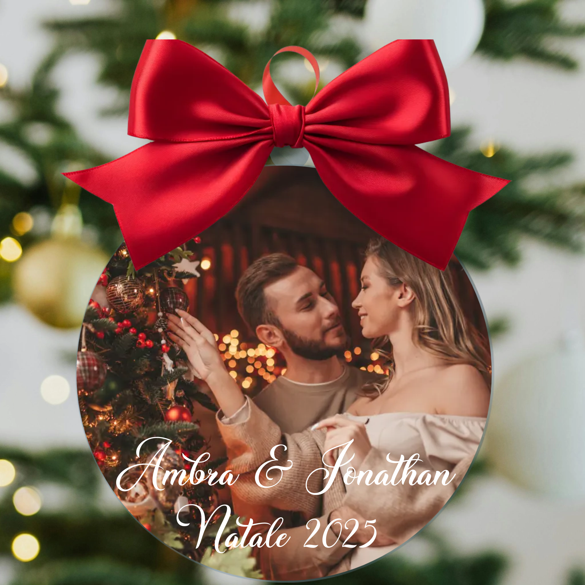 Pallina di Natale in Plexiglass, Decorazione Natalizia Personalizzata con Foto e scenario natalizio – Idea Addobbo per l’Albero, Regalo Natale per lui, per lei, per la famiglia, per amici 