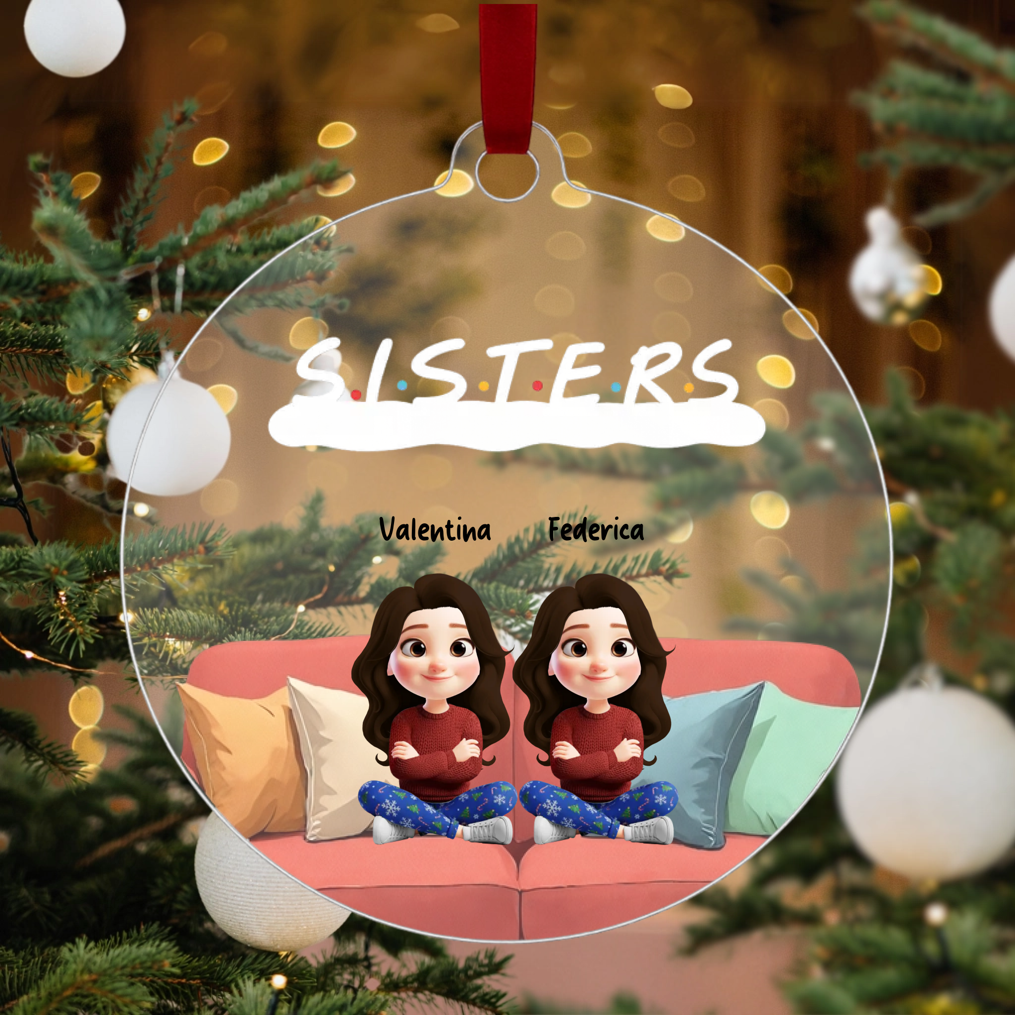 Pallina di Natale in Plexiglass Migliori Amiche e Sorelle, Decorazione Natalizia Personalizzata  – Idea Addobbo per l’Albero, Regalo Natale Sorelle, Amiche 