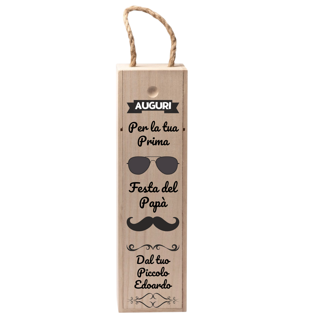 Cassettina Porta Vino in Legno Personalizzata con Dedica per il Papà – Idea Regalo Festa del Papà 