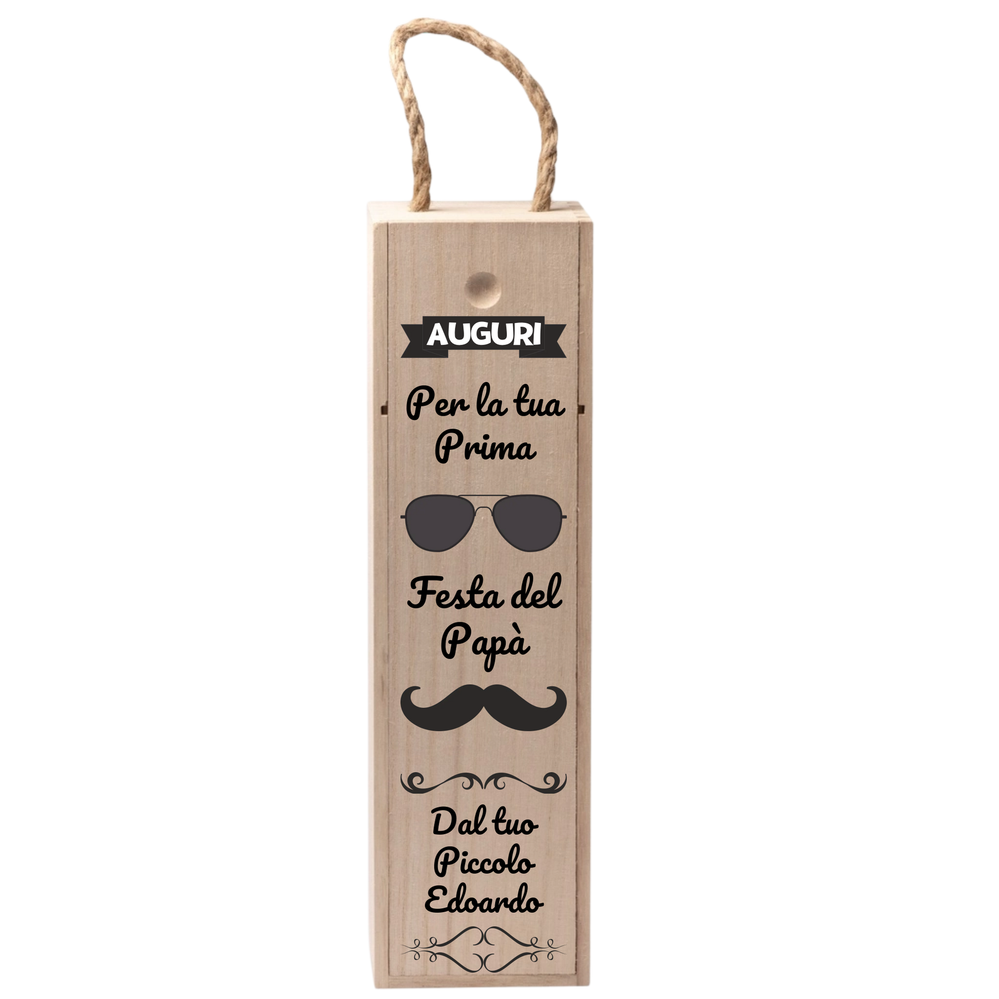 Cassettina Porta Vino in Legno Personalizzata con Dedica per il Papà – Idea Regalo Festa del Papà 
