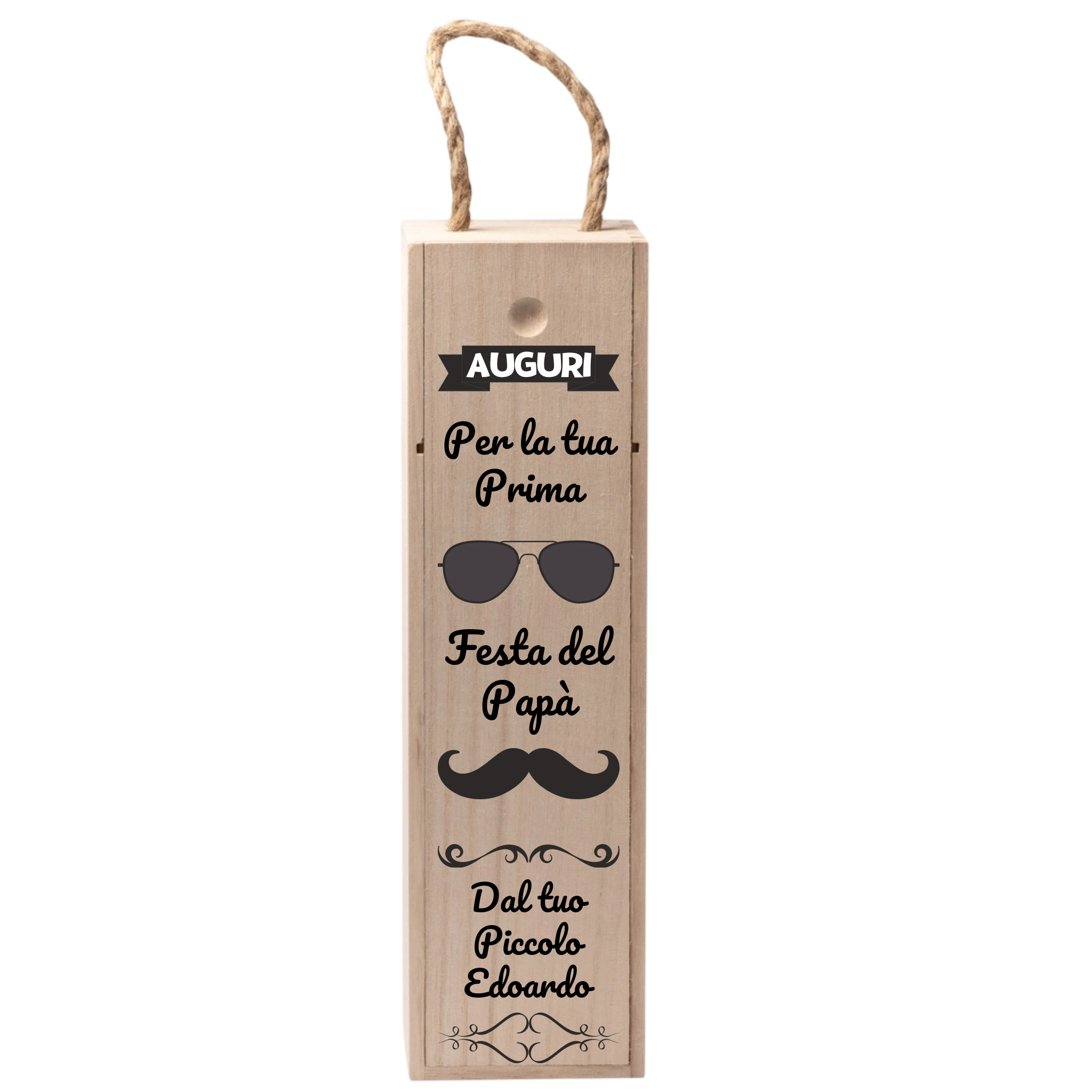 Cassettina Porta Vino in Legno Personalizzata con Dedica per il Papà – Idea Regalo Festa del Papà 