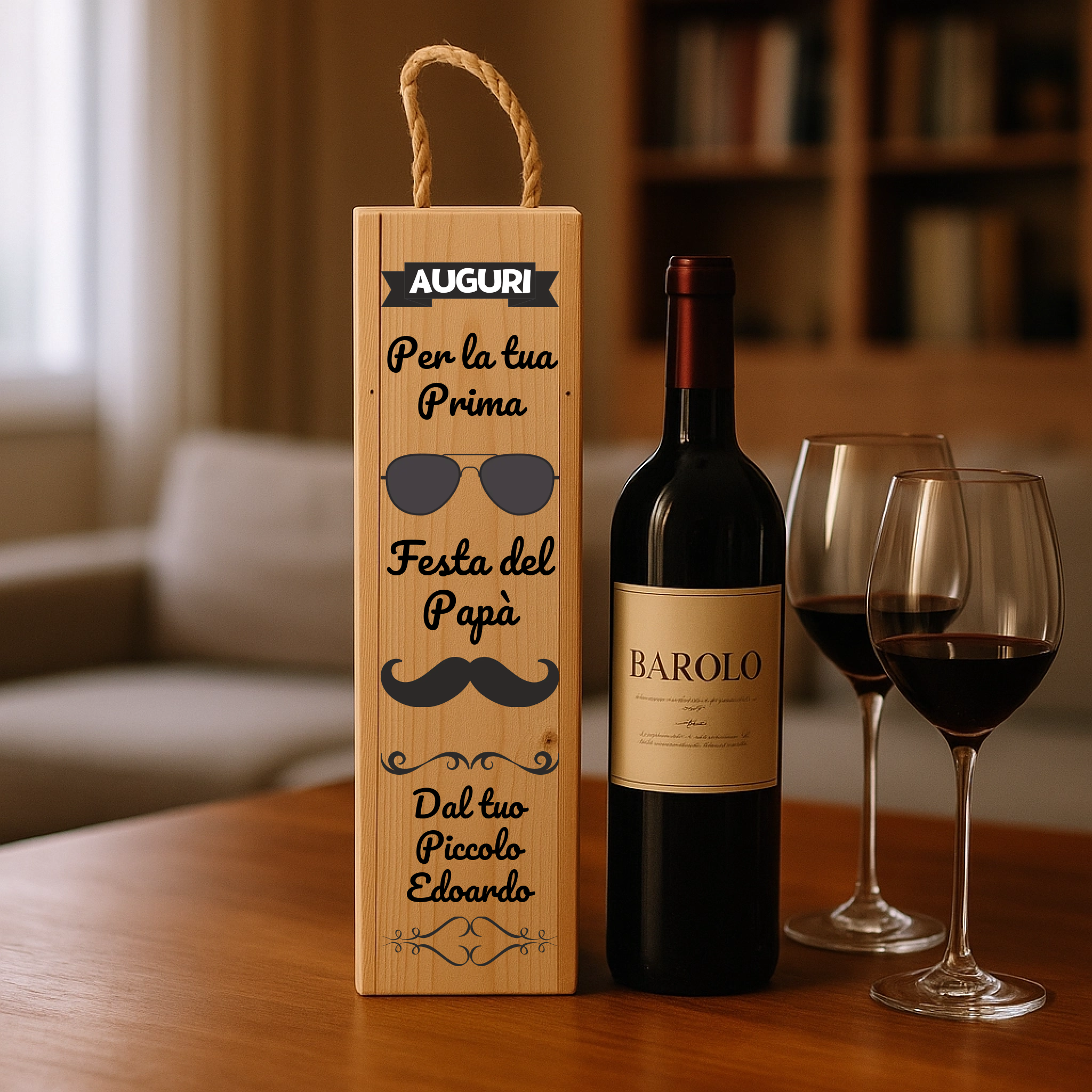 Cassettina Porta Vino in Legno Personalizzata con Dedica per il Papà – Idea Regalo Festa del Papà 