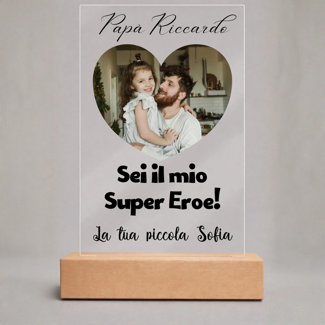 Targhetta in Plexiglass Personalizzata con foto Cuore - Quadretto in plexiglas - Idea regalo Festa del Papà 
