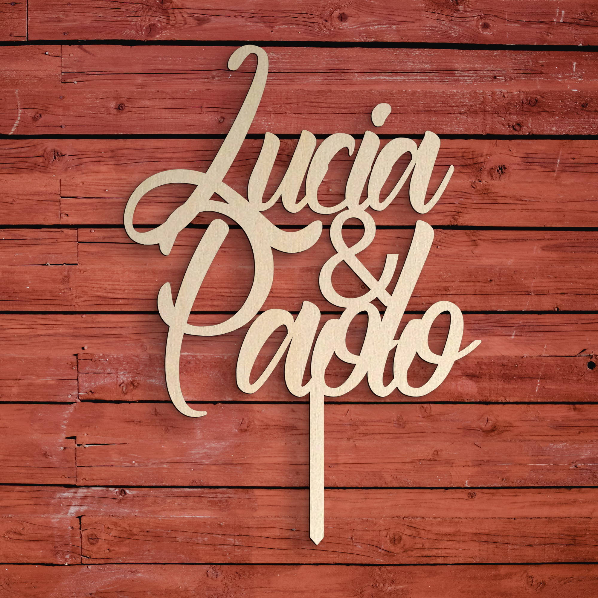 Cake topper in Legno personalizzabile con il nome degli sposi Idea's Cottage