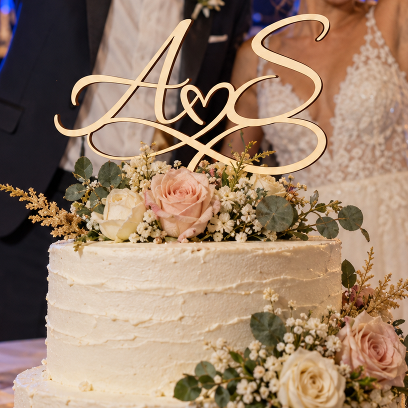 cake topper matrimonio infinito con iniziali 