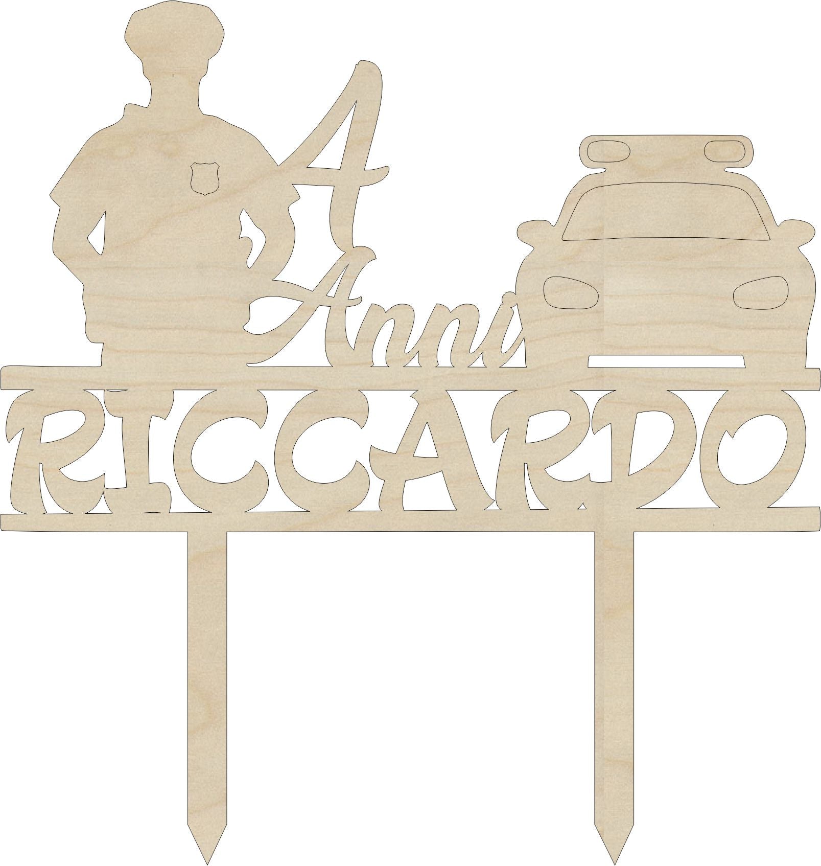 Cake topper in legno personalizzabile tema Polizia compleanno Idea's Cottage