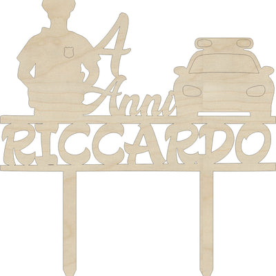 Cake topper in legno personalizzabile tema Polizia compleanno Idea's Cottage