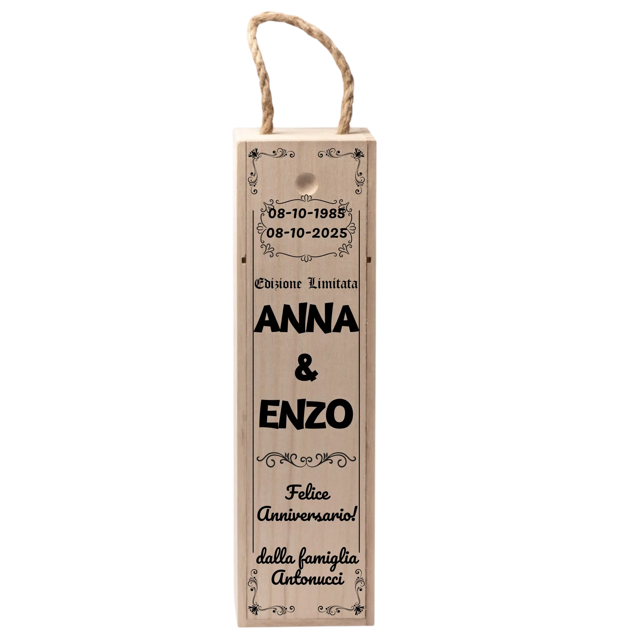 Cassetta Porta Vino in Legno Stile Vintage Personalizzata con Nomi, Data e Dedica – Idea Regalo Anniversario 