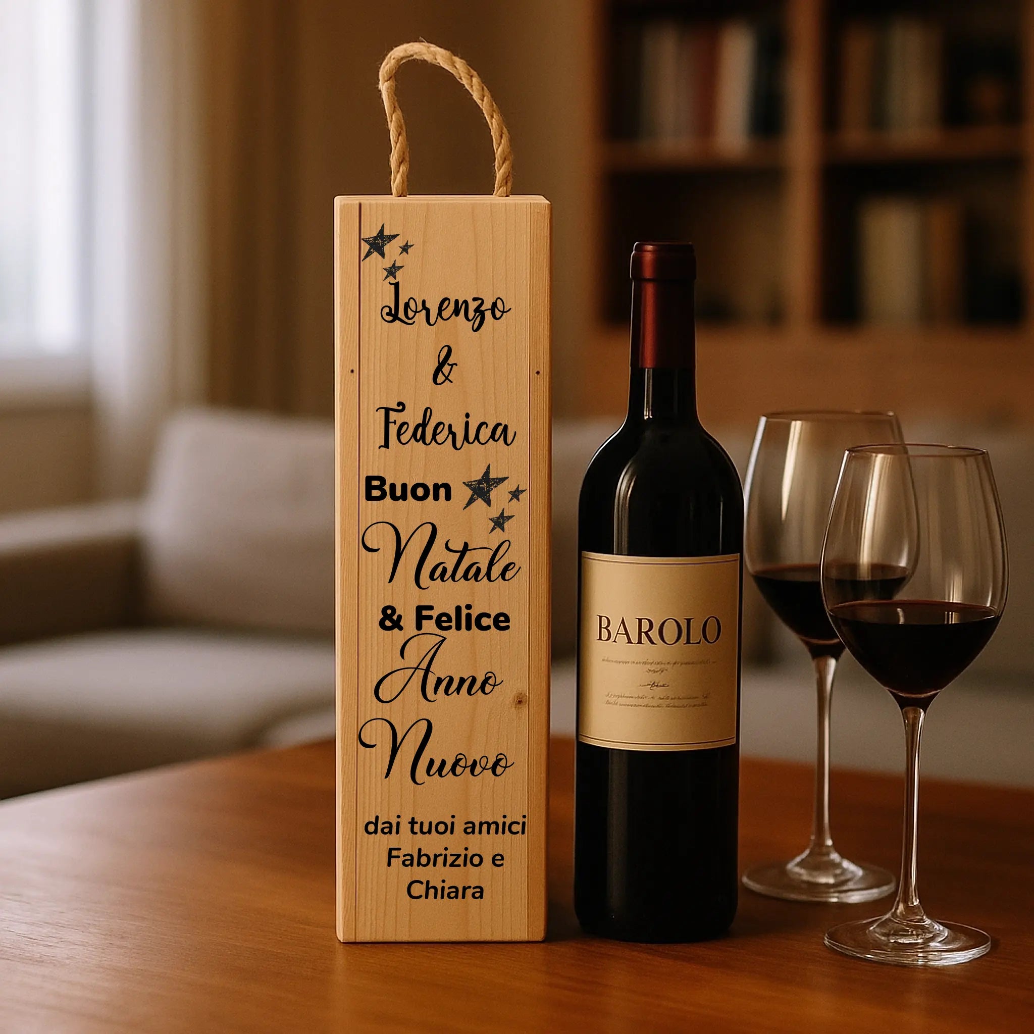 Cassettina Porta Vino in Legno Personalizzata “Buon Natale e Felice Anno Nuovo” 