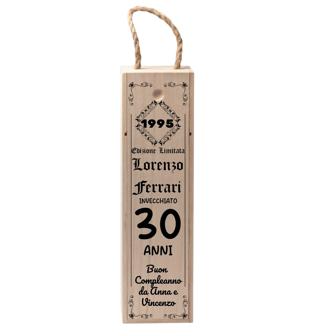 Cassettina Porta Vino in Legno Personalizzata con Nome, Anni e Dedica – Idea Regalo Compleanno Importante, 60, 50, 40, 30 Anni 