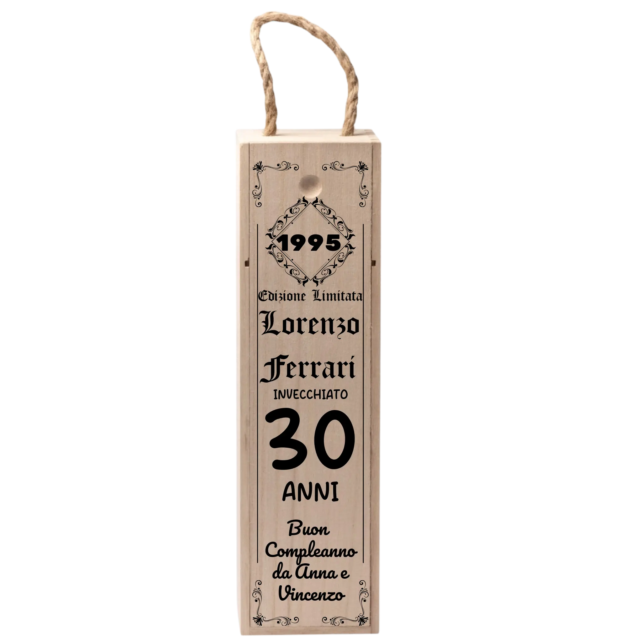 Cassettina Porta Vino in Legno Personalizzata con Nome, Anni e Dedica – Idea Regalo Compleanno Importante, 60, 50, 40, 30 Anni 