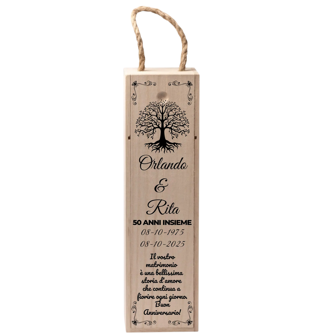 Cassettina Porta Vino in Legno Personalizzata con Nomi e Albero della Vita – Idea Regalo Anniversario 