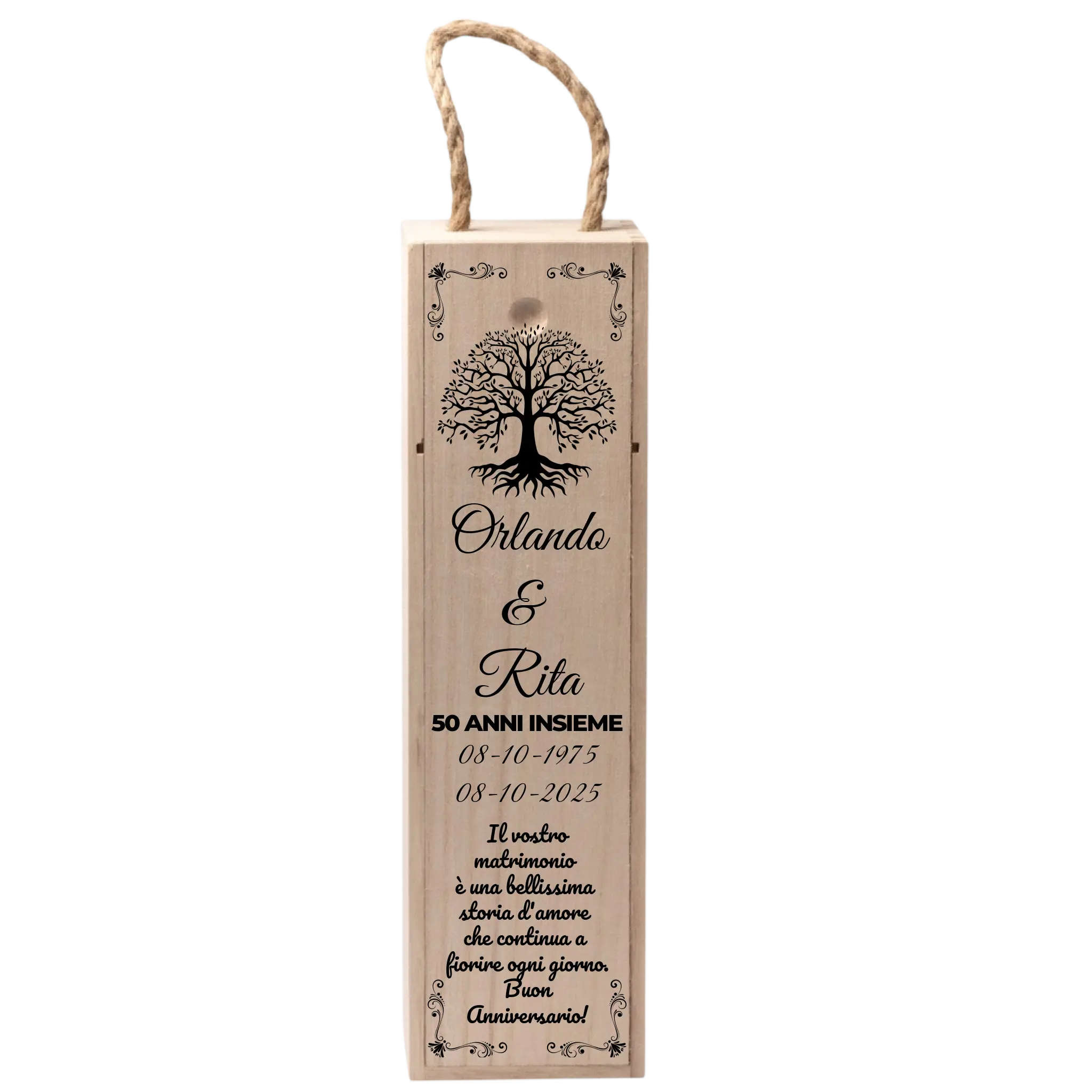 Cassettina Porta Vino in Legno Personalizzata con Nomi e Albero della Vita – Idea Regalo Anniversario 