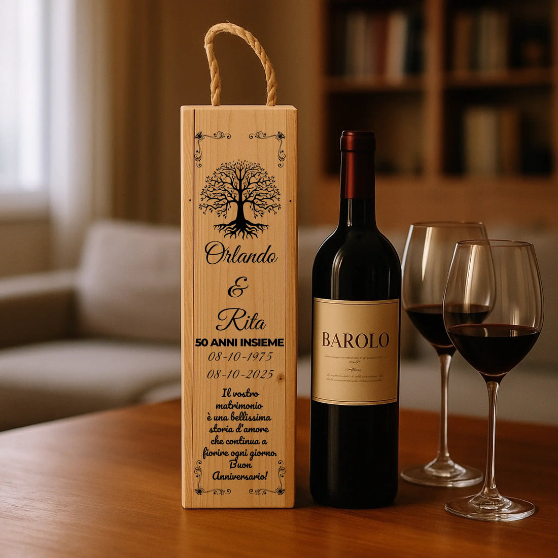 Cassettina Porta Vino in Legno Personalizzata con Nomi e Albero della Vita – Idea Regalo Anniversario 