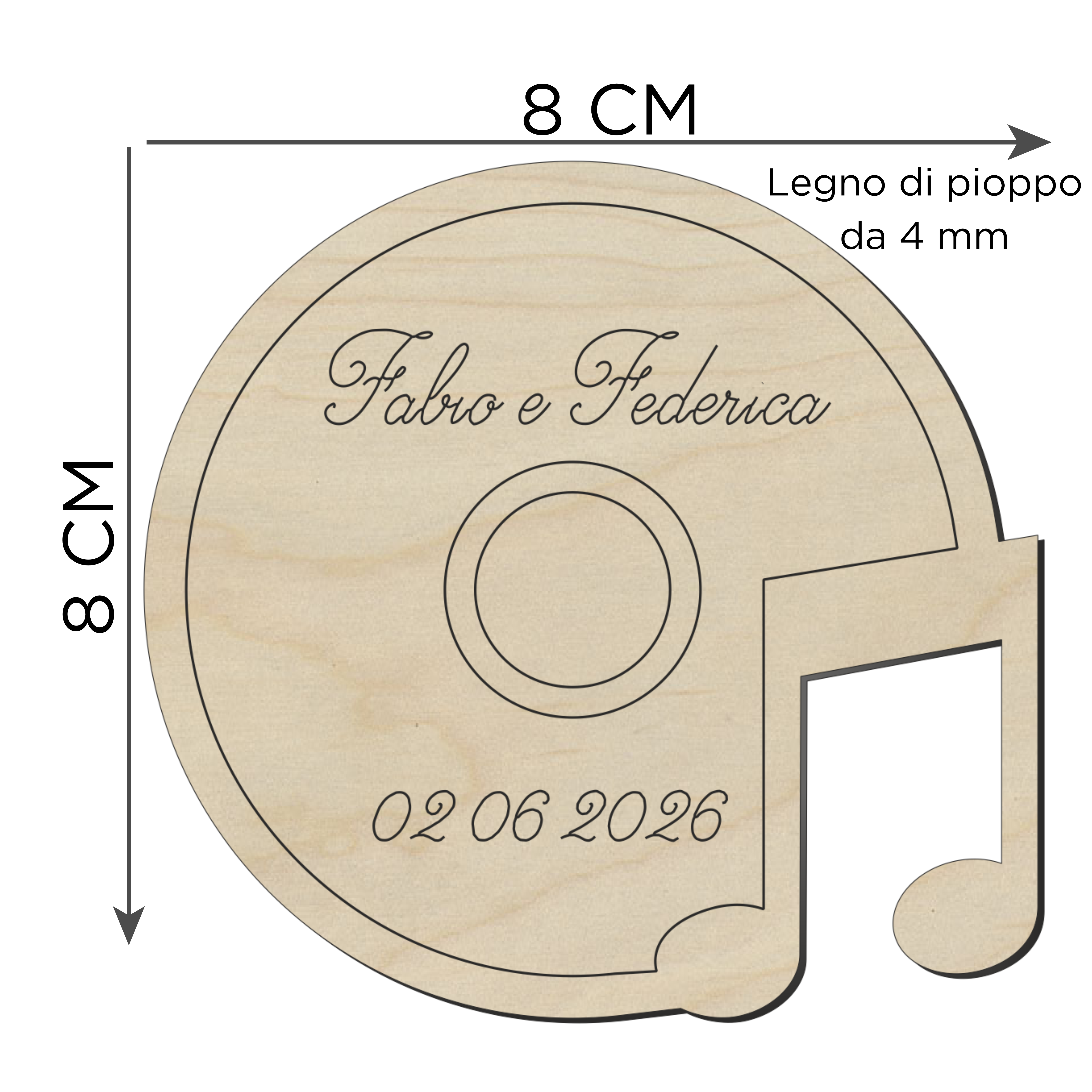 Segnaposto a tema musicale a forma di disco musicale 