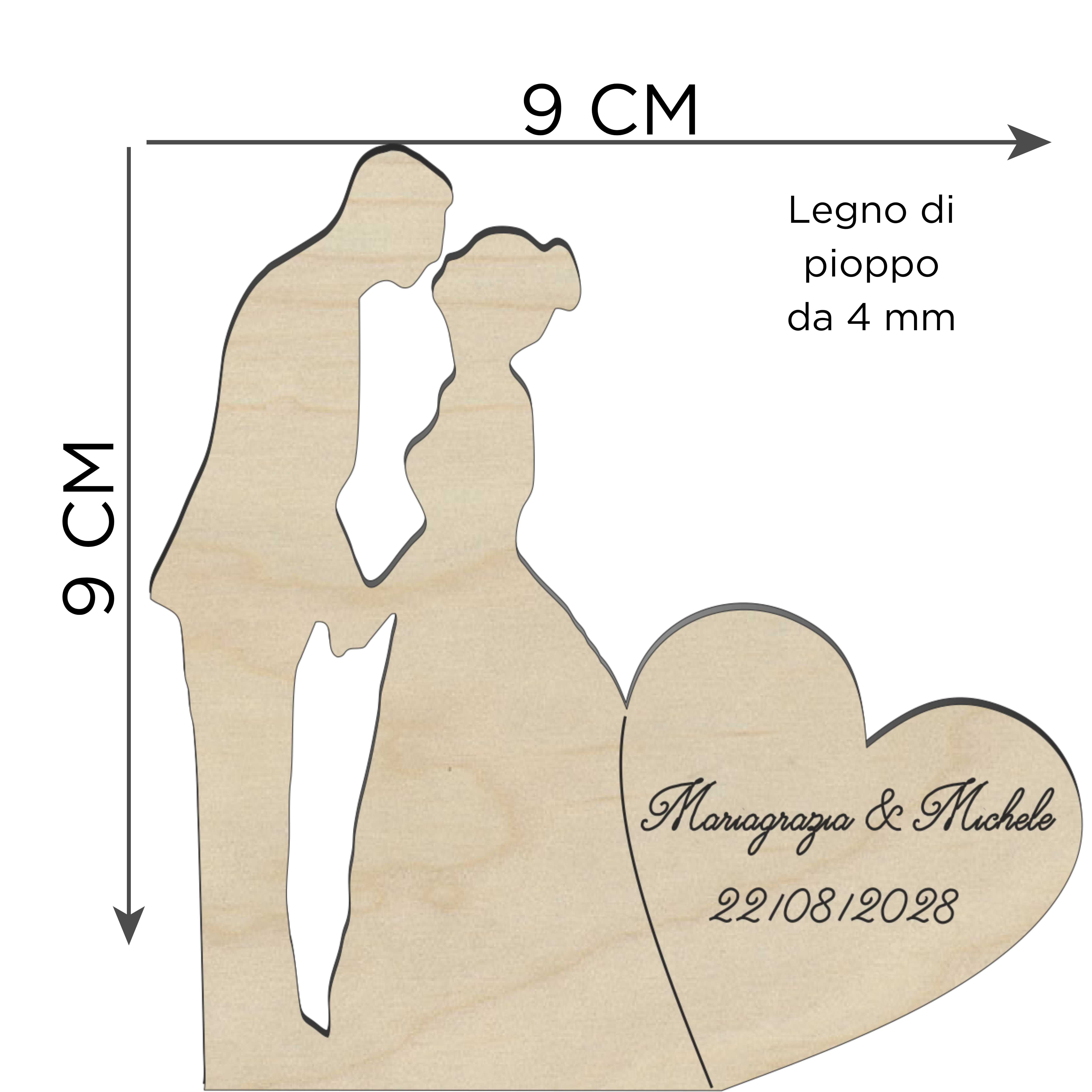 Segnaposto sposi cuore tema amore 