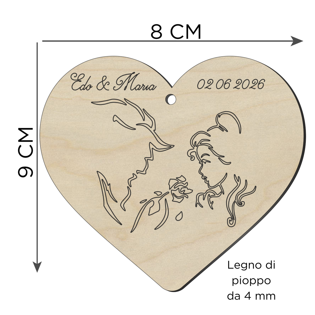Segnaposto tema fiaba la bella principessa modello cuore 