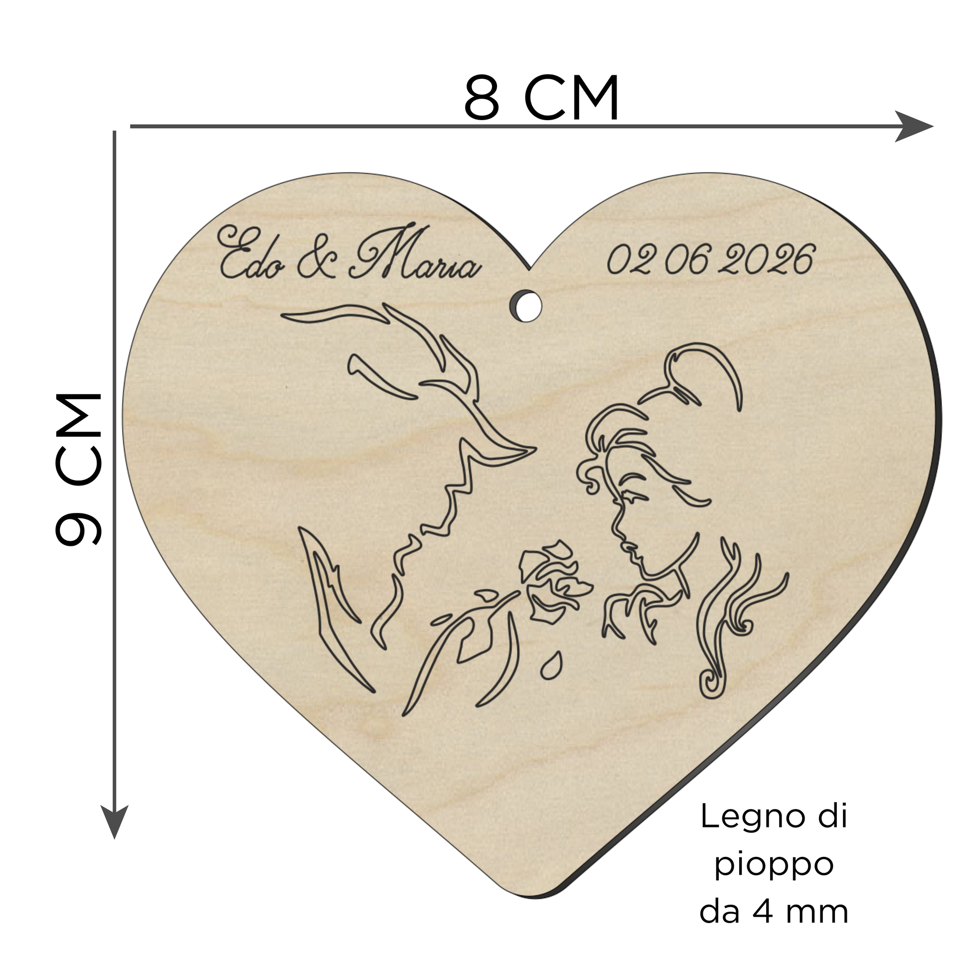 Segnaposto tema fiaba la bella principessa modello cuore 