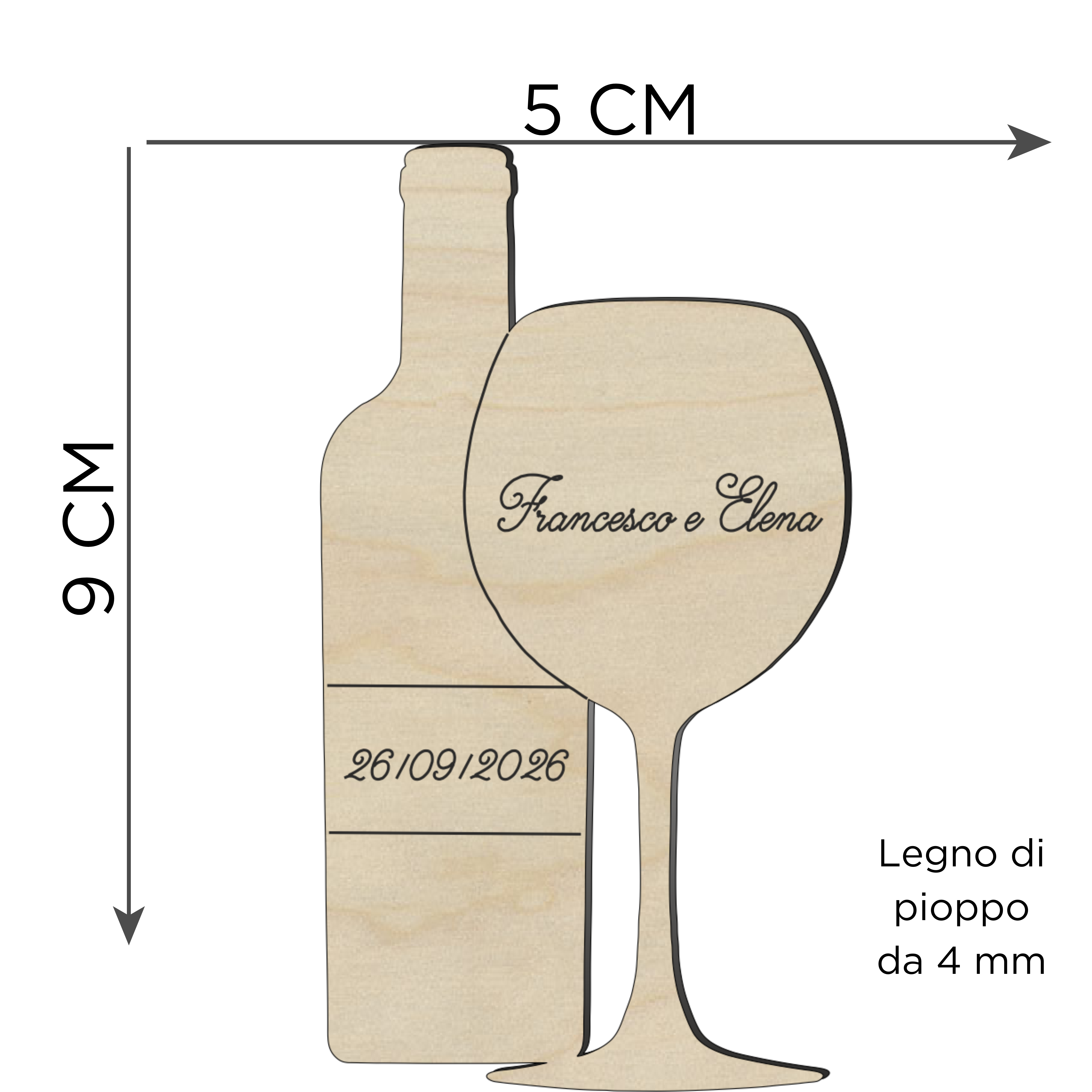 Segnaposto bottiglia e calice tema vino 